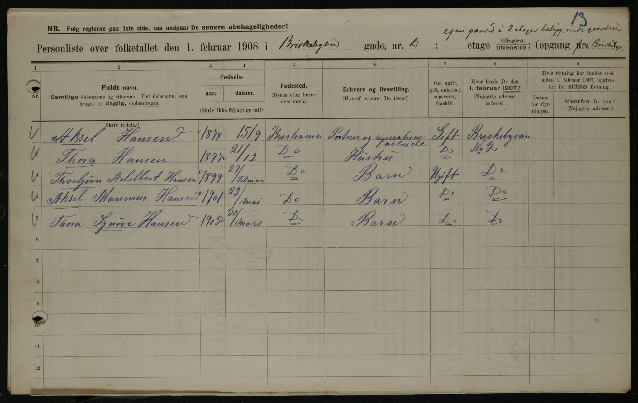 OBA, Municipal Census 1908 for Kristiania, 1908, p. 8725