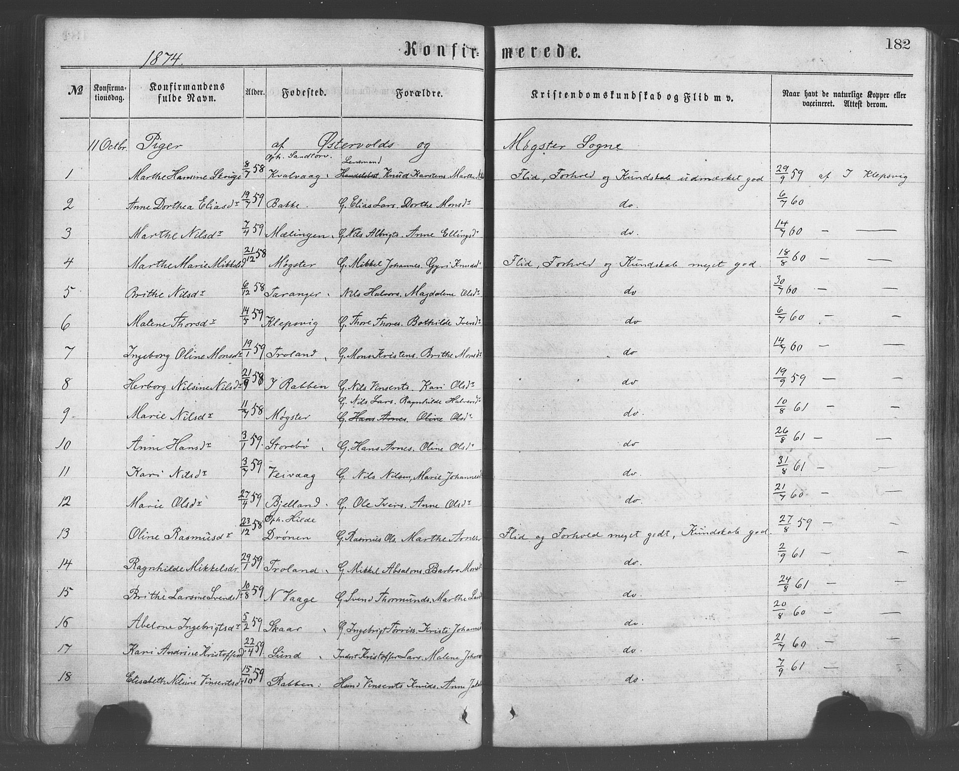 Sund sokneprestembete, AV/SAB-A-99930: Parish register (official) no. A 15, 1867-1881, p. 182