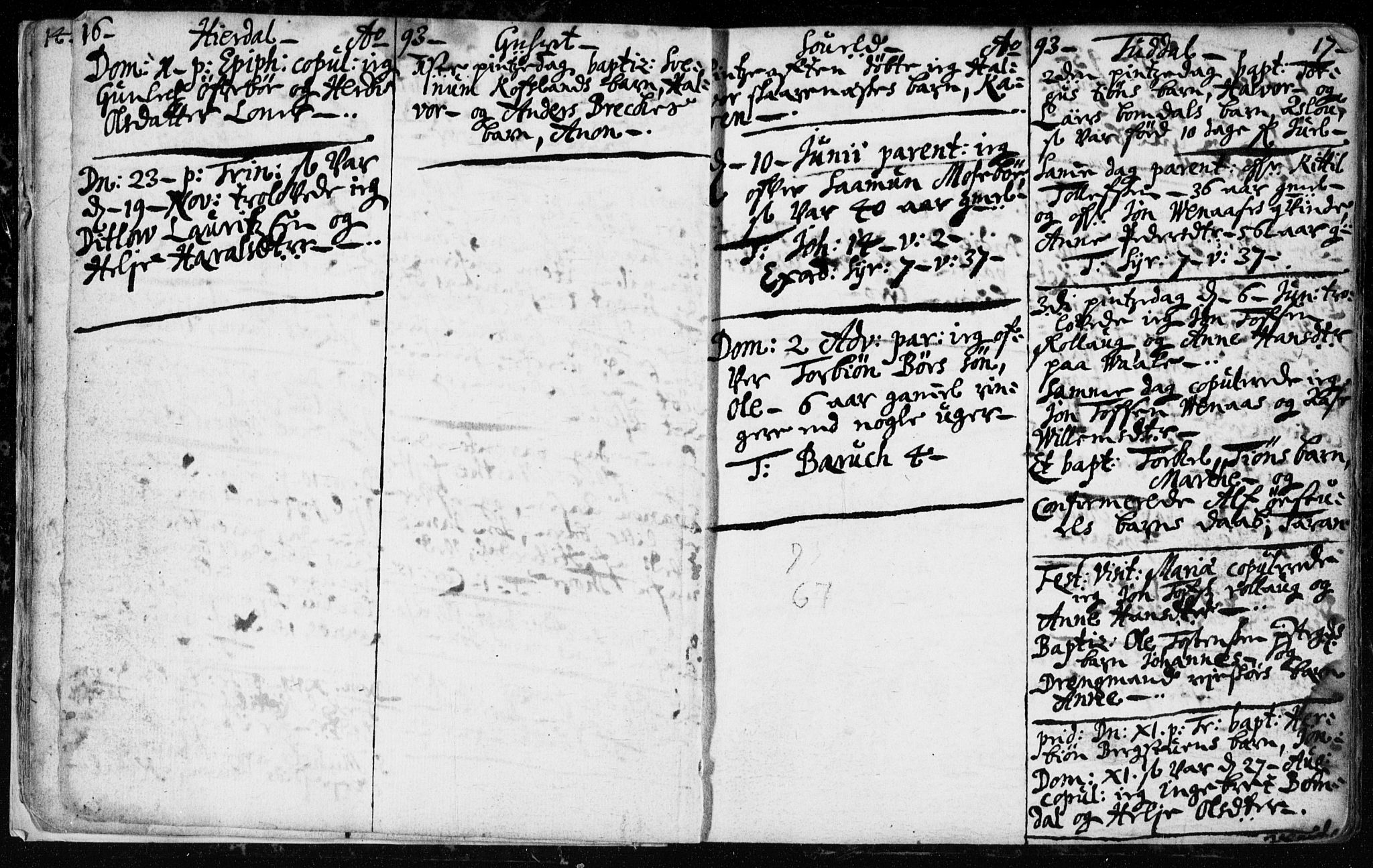 Hjartdal kirkebøker, SAKO/A-270/F/Fa/L0001: Parish register (official) no. I 1, 1685-1714, p. 16-17