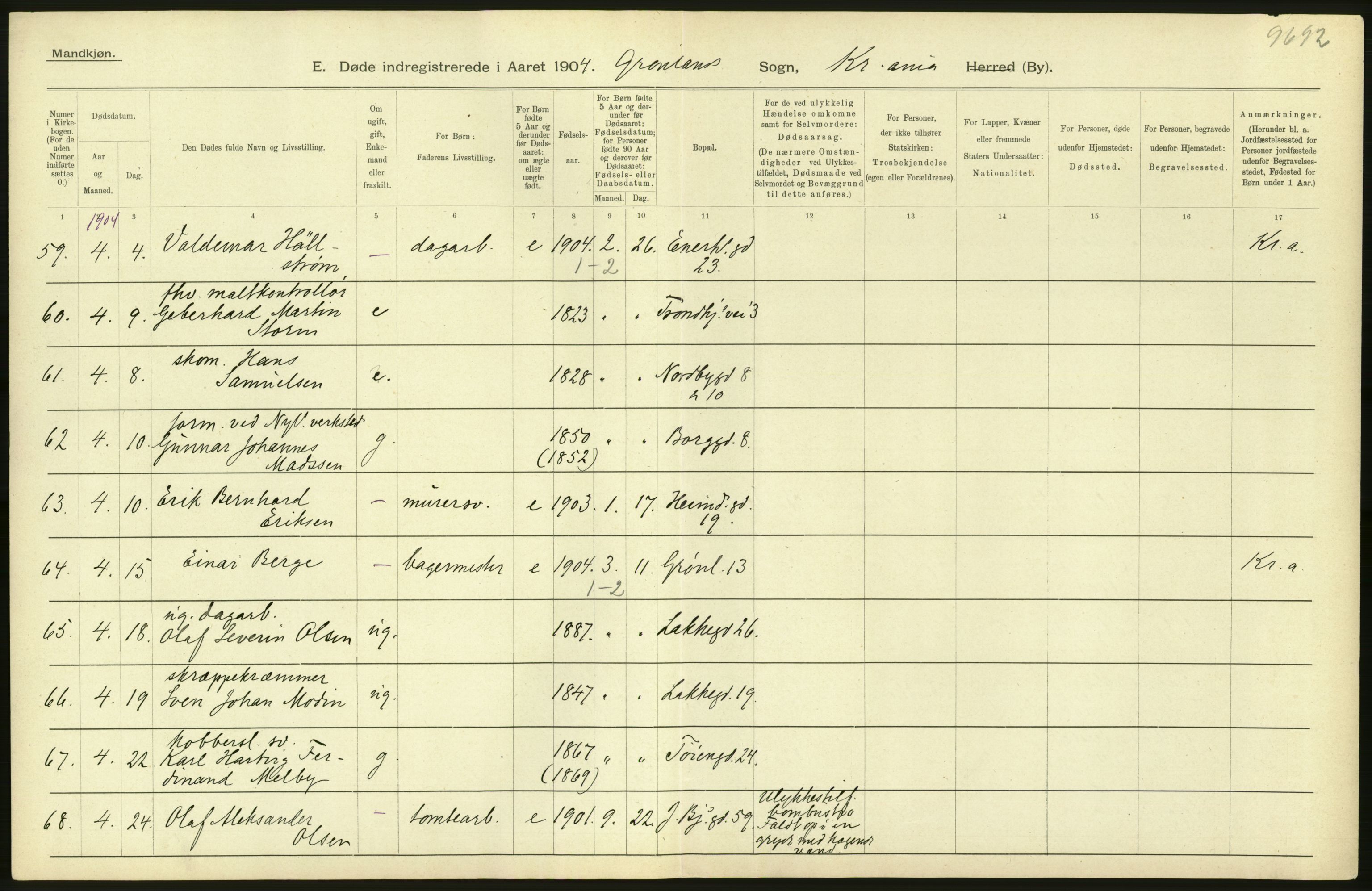 Statistisk sentralbyrå, Sosiodemografiske emner, Befolkning, AV/RA-S-2228/D/Df/Dfa/Dfab/L0004: Kristiania: Gifte, døde, 1904, p. 656