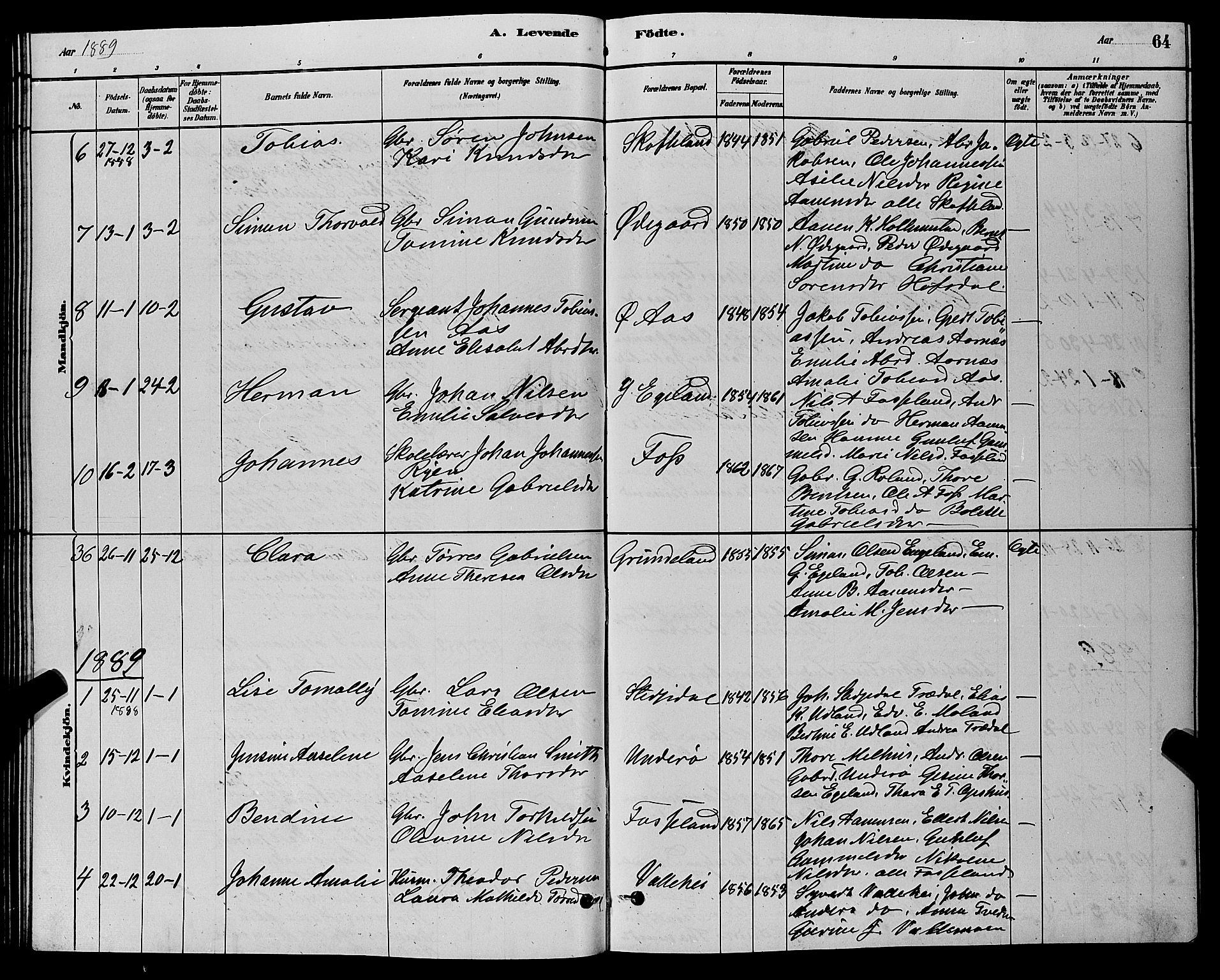 Sør-Audnedal sokneprestkontor, AV/SAK-1111-0039/F/Fb/Fbb/L0005: Parish register (copy) no. B 5, 1880-1892, p. 64