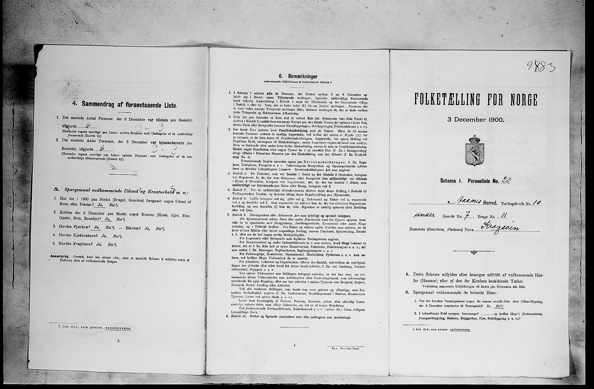 SAH, 1900 census for Åsnes, 1900, p. 1629