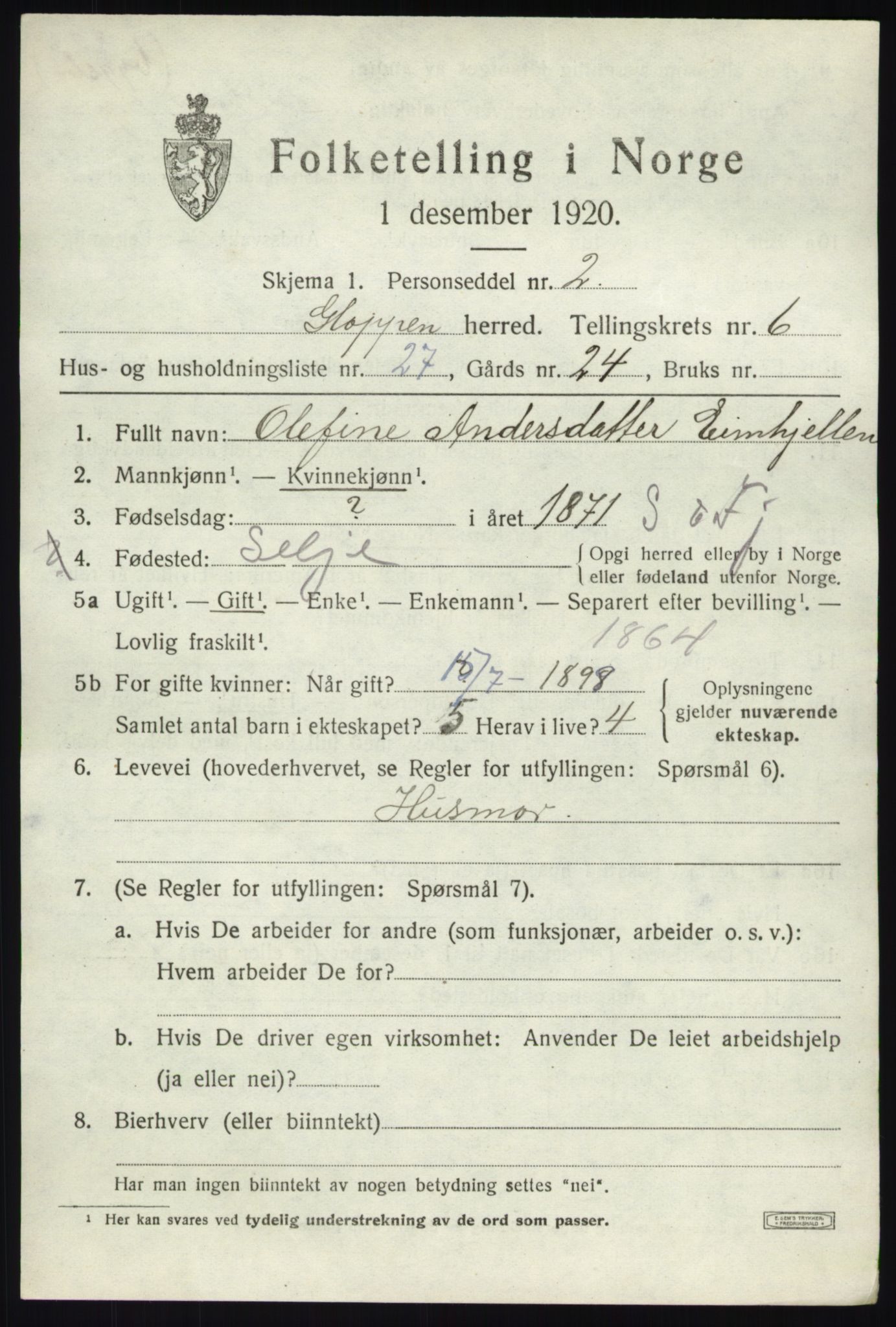 SAB, 1920 census for Gloppen, 1920, p. 4066