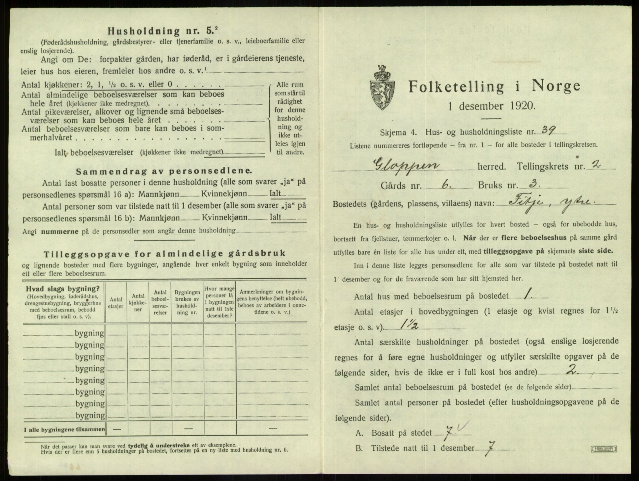 SAB, 1920 census for Gloppen, 1920, p. 150