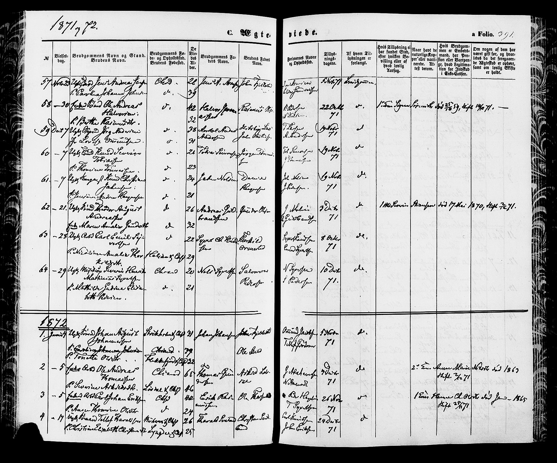 Kristiansand domprosti, SAK/1112-0006/F/Fa/L0015: Parish register (official) no. A 15, 1867-1880, p. 391