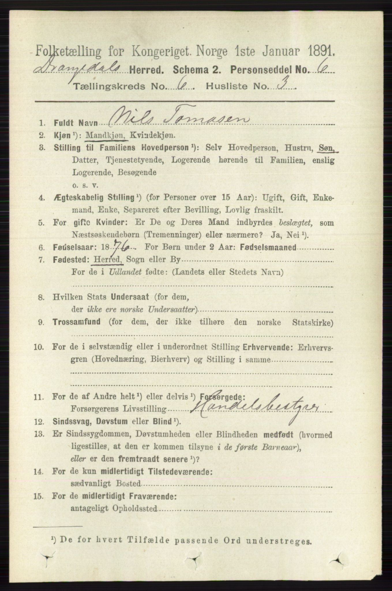 RA, 1891 census for 0817 Drangedal, 1891, p. 2003
