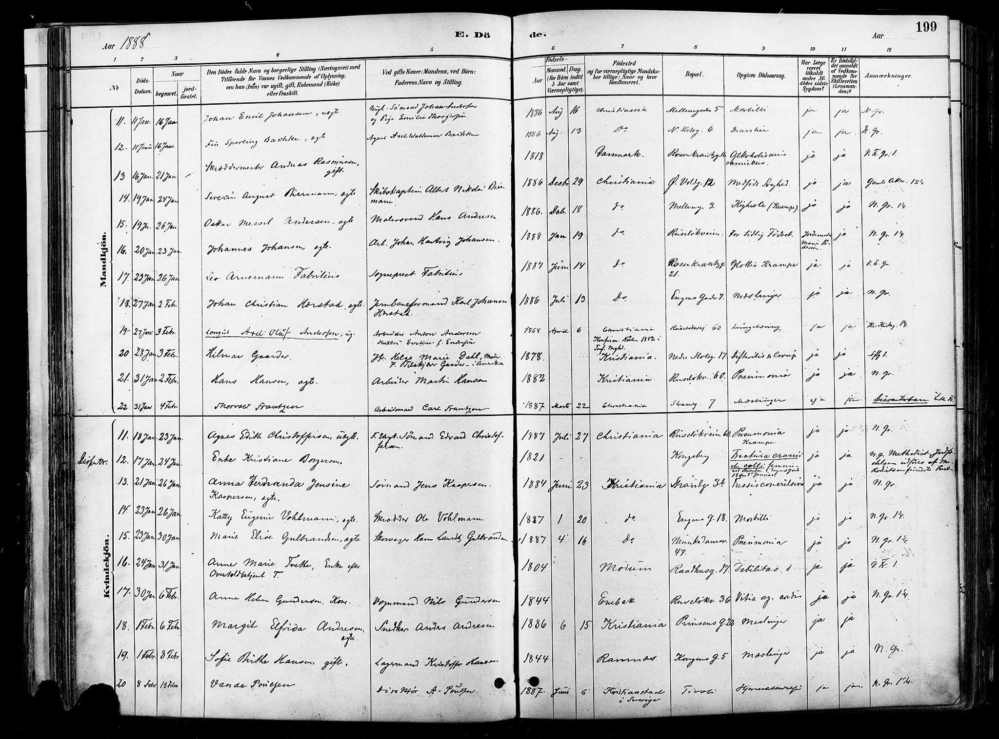 Johannes prestekontor Kirkebøker, SAO/A-10852/F/Fa/L0004: Parish register (official) no. 4, 1883-1907, p. 199