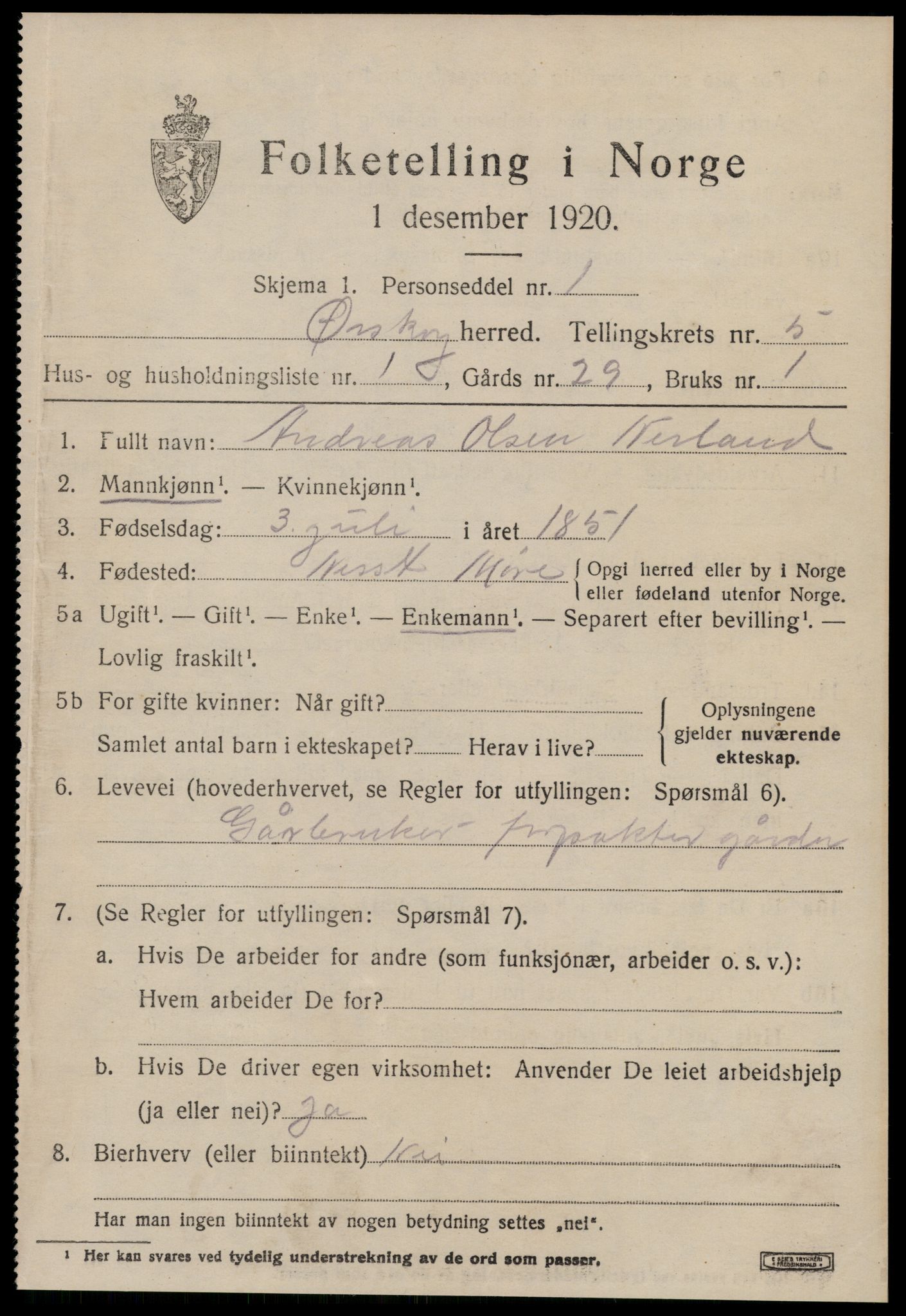 SAT, 1920 census for Ørskog, 1920, p. 3022