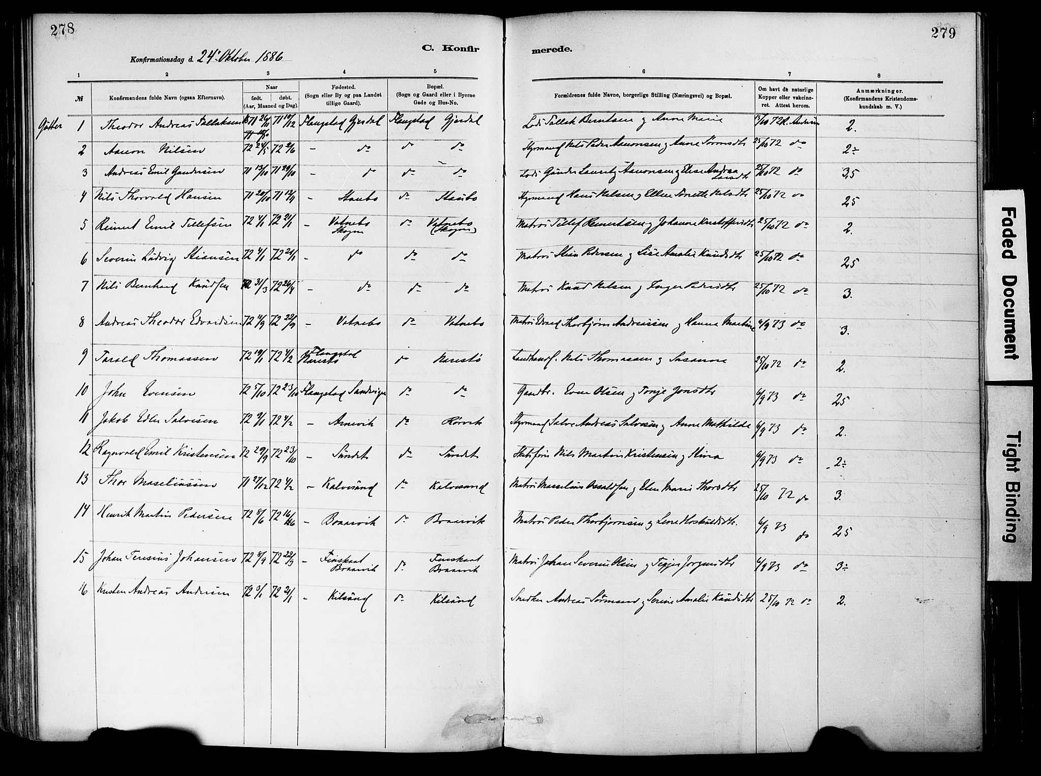 Dypvåg sokneprestkontor, AV/SAK-1111-0007/F/Fa/Fab/L0001: Parish register (official) no. A 1, 1885-1912, p. 278-279