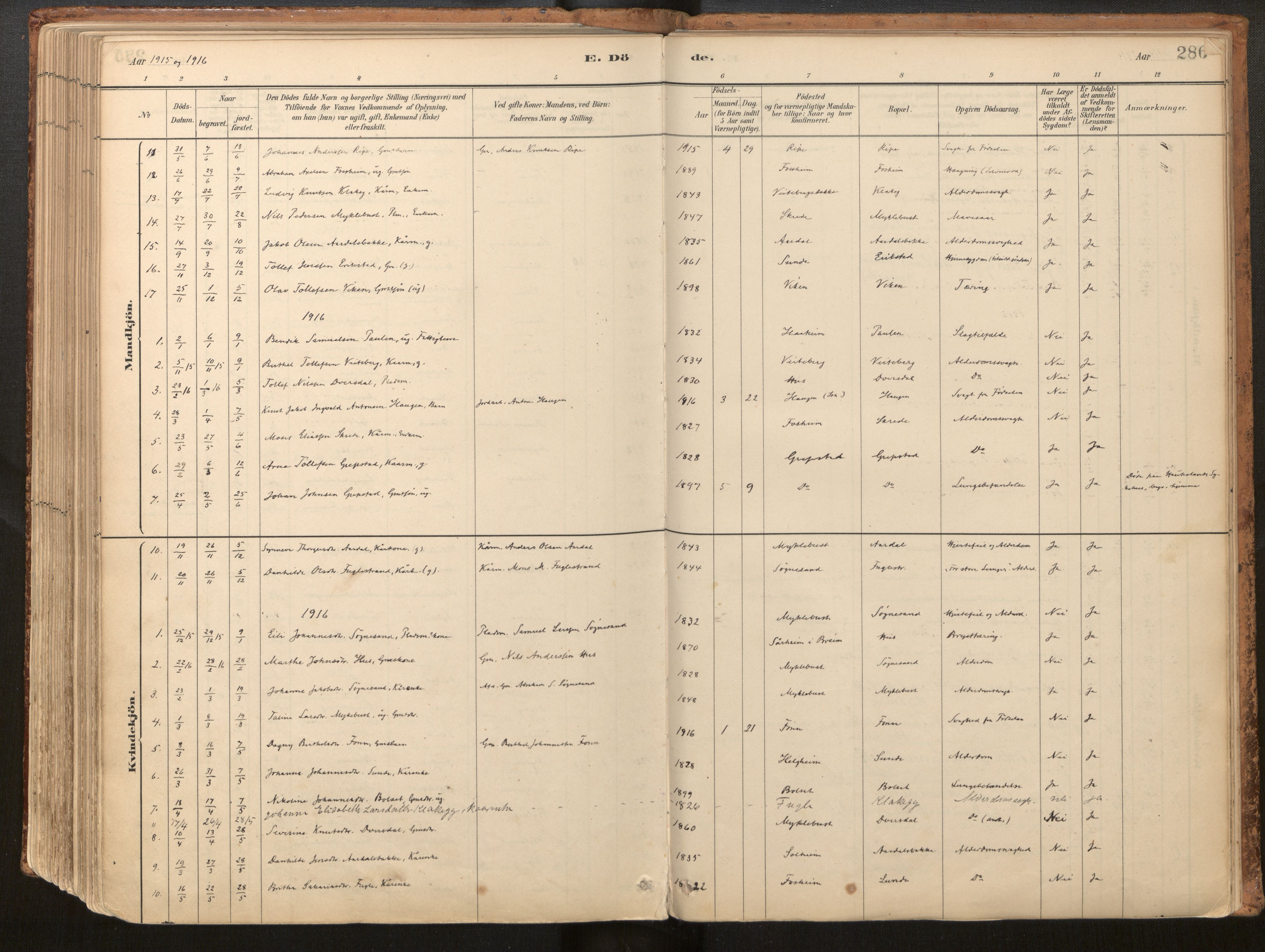 Jølster sokneprestembete, AV/SAB-A-80701/H/Haa/Haac/L0001: Parish register (official) no. C 1, 1882-1928, p. 286