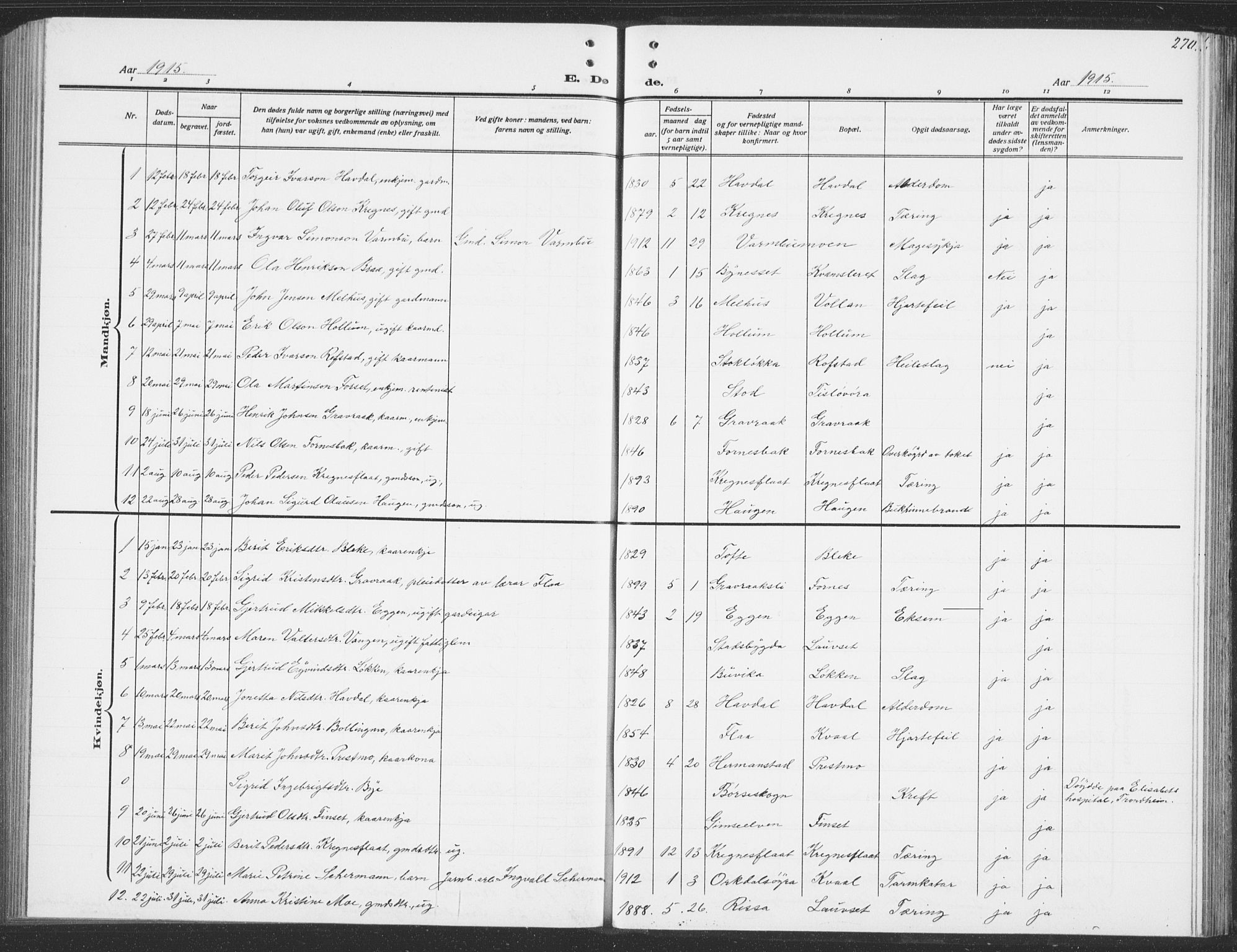 Ministerialprotokoller, klokkerbøker og fødselsregistre - Sør-Trøndelag, SAT/A-1456/691/L1095: Parish register (copy) no. 691C06, 1912-1933, p. 270