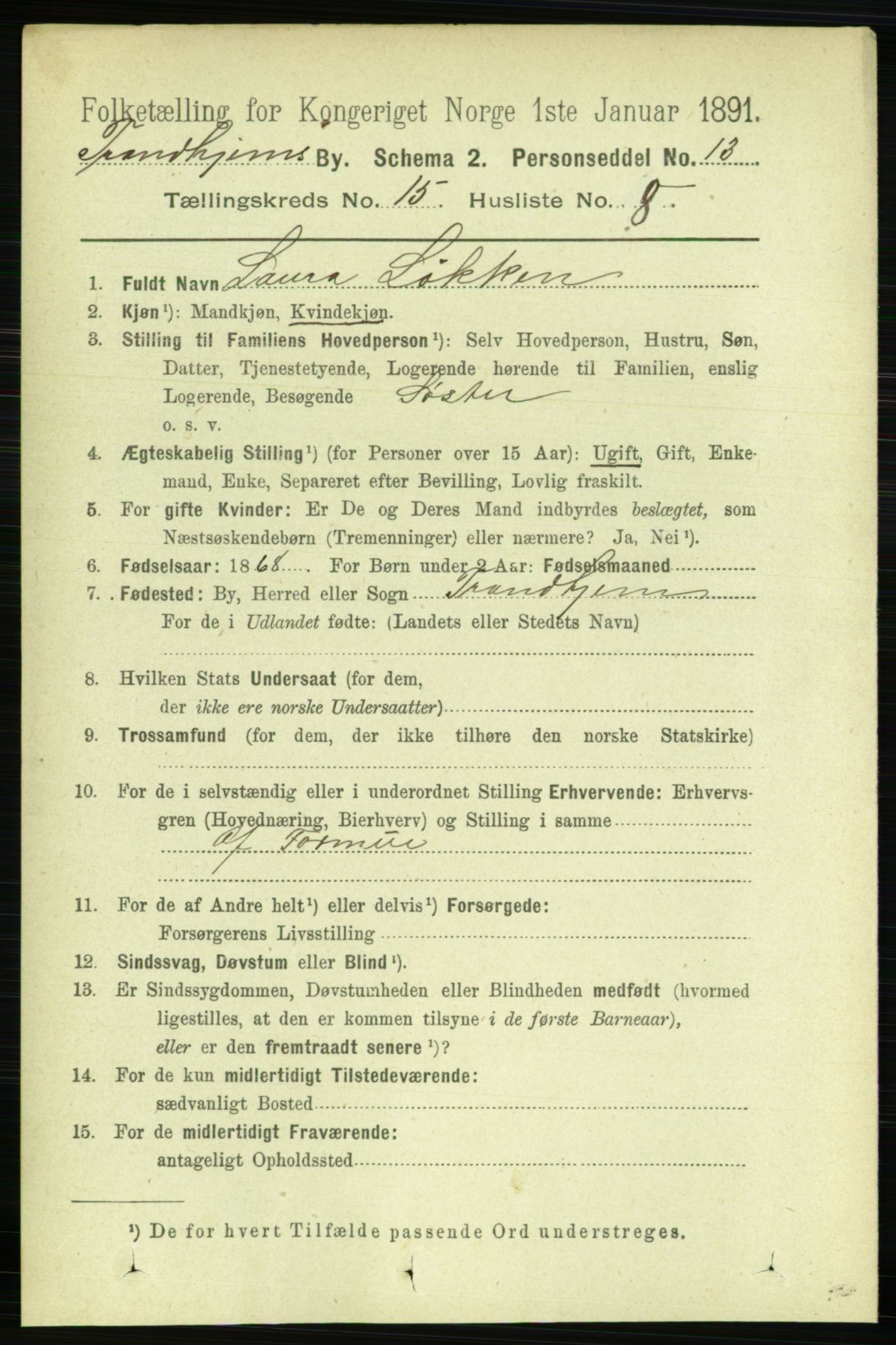 RA, 1891 census for 1601 Trondheim, 1891, p. 11652