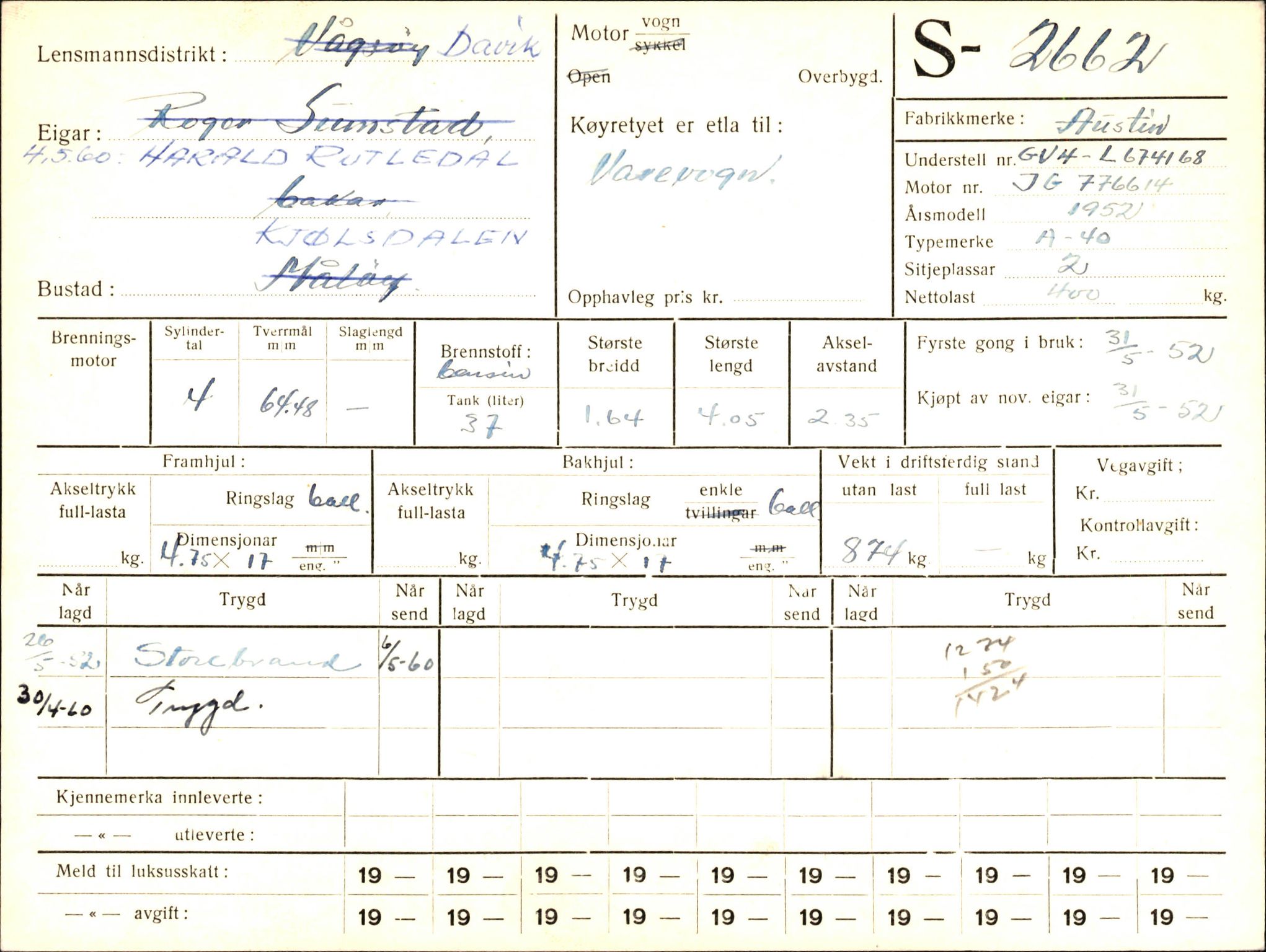Statens vegvesen, Sogn og Fjordane vegkontor, AV/SAB-A-5301/4/F/L0004: Registerkort utmeldte Fjordane S2500-2700, S7200-7899, 1930-1961, p. 207
