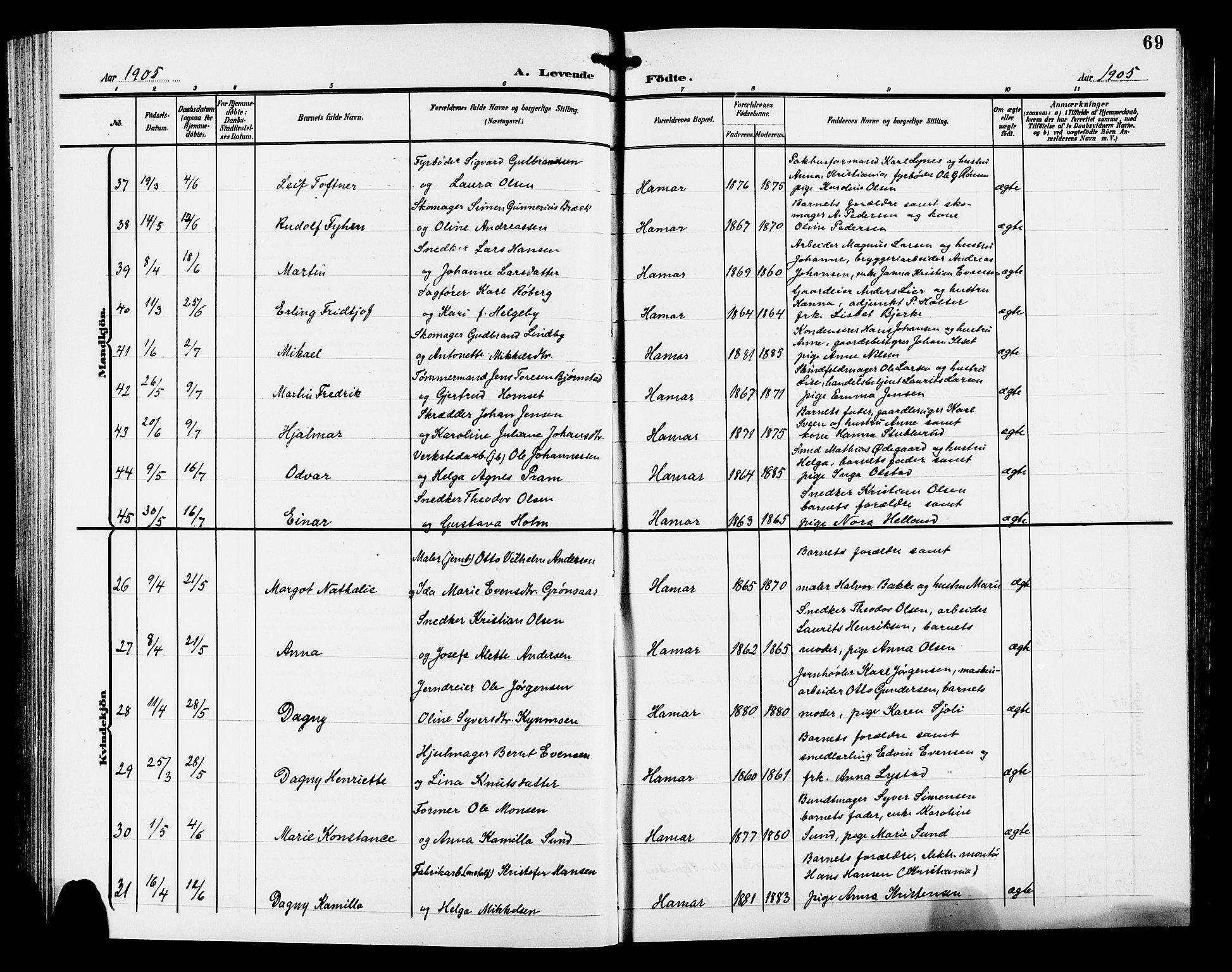 Hamar prestekontor, AV/SAH-DOMPH-002/H/Ha/Hab/L0001: Parish register (copy) no. 1, 1899-1914, p. 69