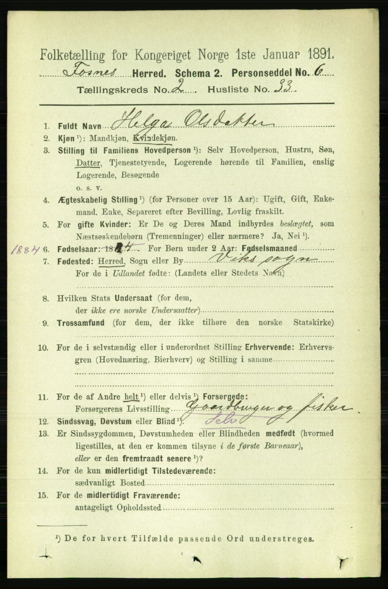 RA, 1891 census for 1748 Fosnes, 1891, p. 600