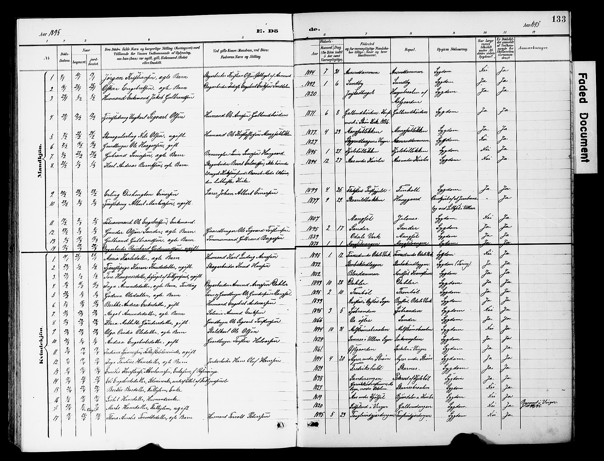 Sør-Odal prestekontor, SAH/PREST-030/H/Ha/Hab/L0001: Parish register (copy) no. 1, 1895-1902, p. 133