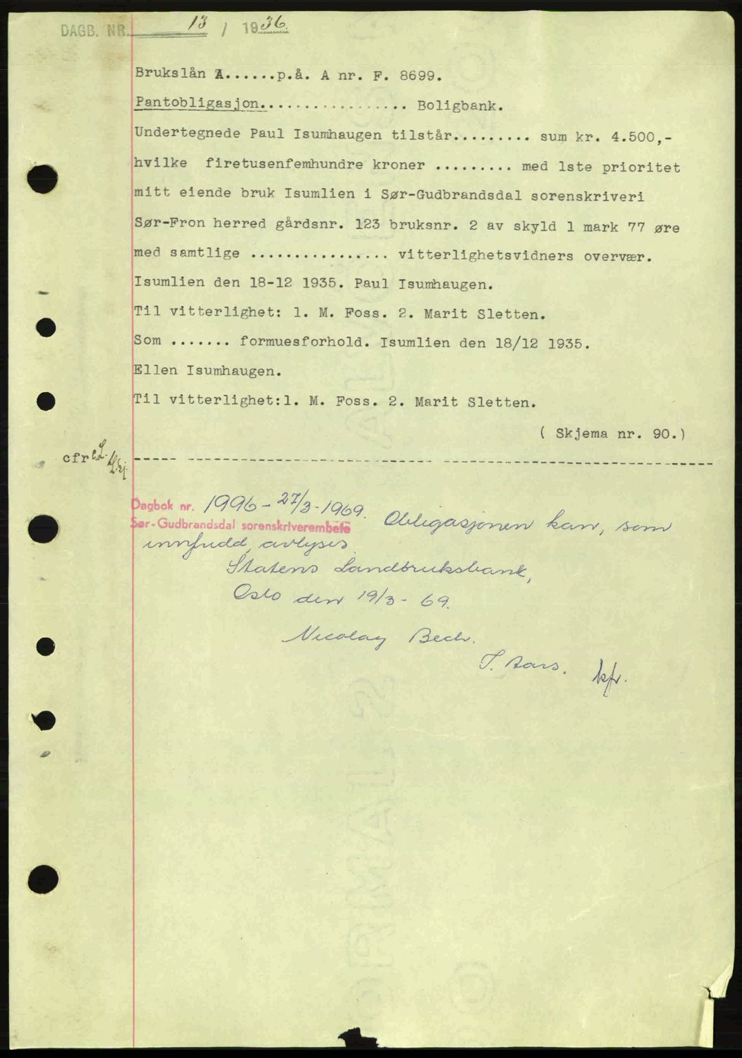 Sør-Gudbrandsdal tingrett, SAH/TING-004/H/Hb/Hbe/L0001: Mortgage book no. B1, 1936-1939, Diary no: : 13/1936
