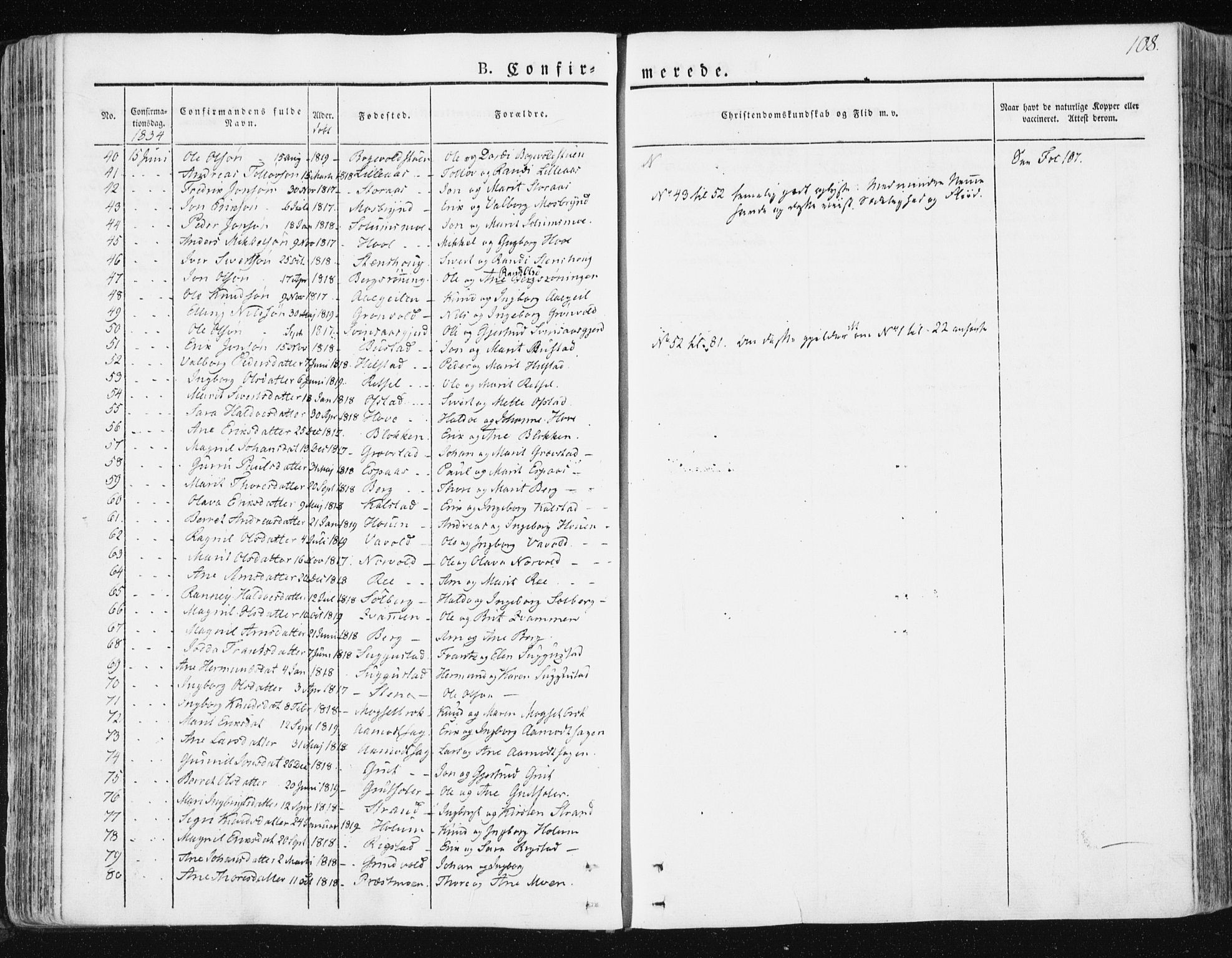 Ministerialprotokoller, klokkerbøker og fødselsregistre - Sør-Trøndelag, SAT/A-1456/672/L0855: Parish register (official) no. 672A07, 1829-1860, p. 108