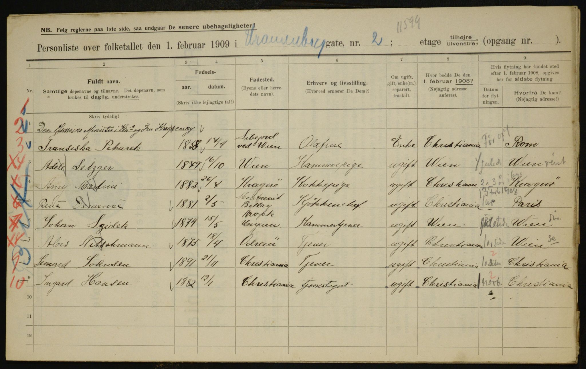 OBA, Municipal Census 1909 for Kristiania, 1909, p. 109176