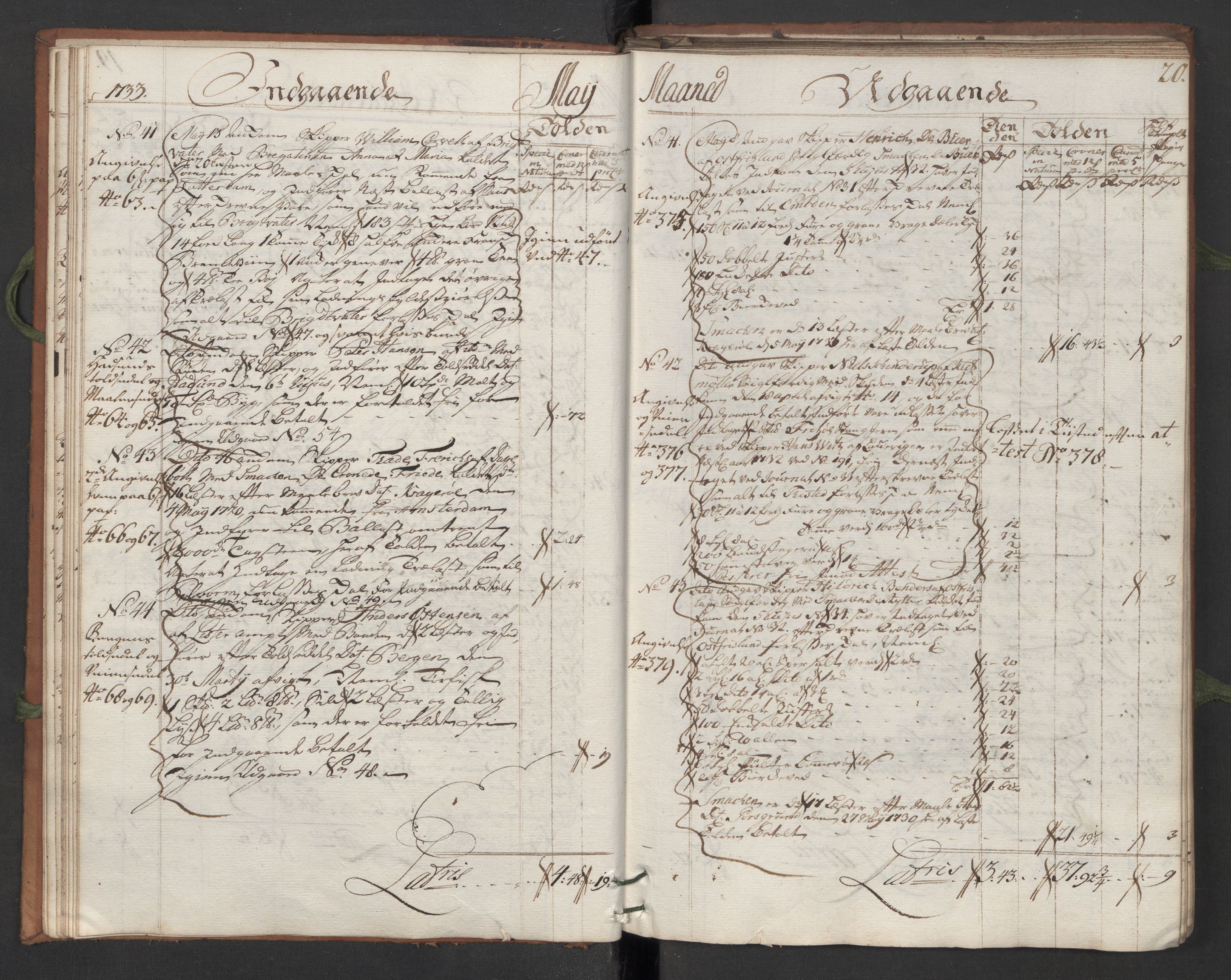 Generaltollkammeret, tollregnskaper, AV/RA-EA-5490/R13/L0007/0001: Tollregnskaper Kragerø / Hovedtollbok, 1733, p. 19b-20a