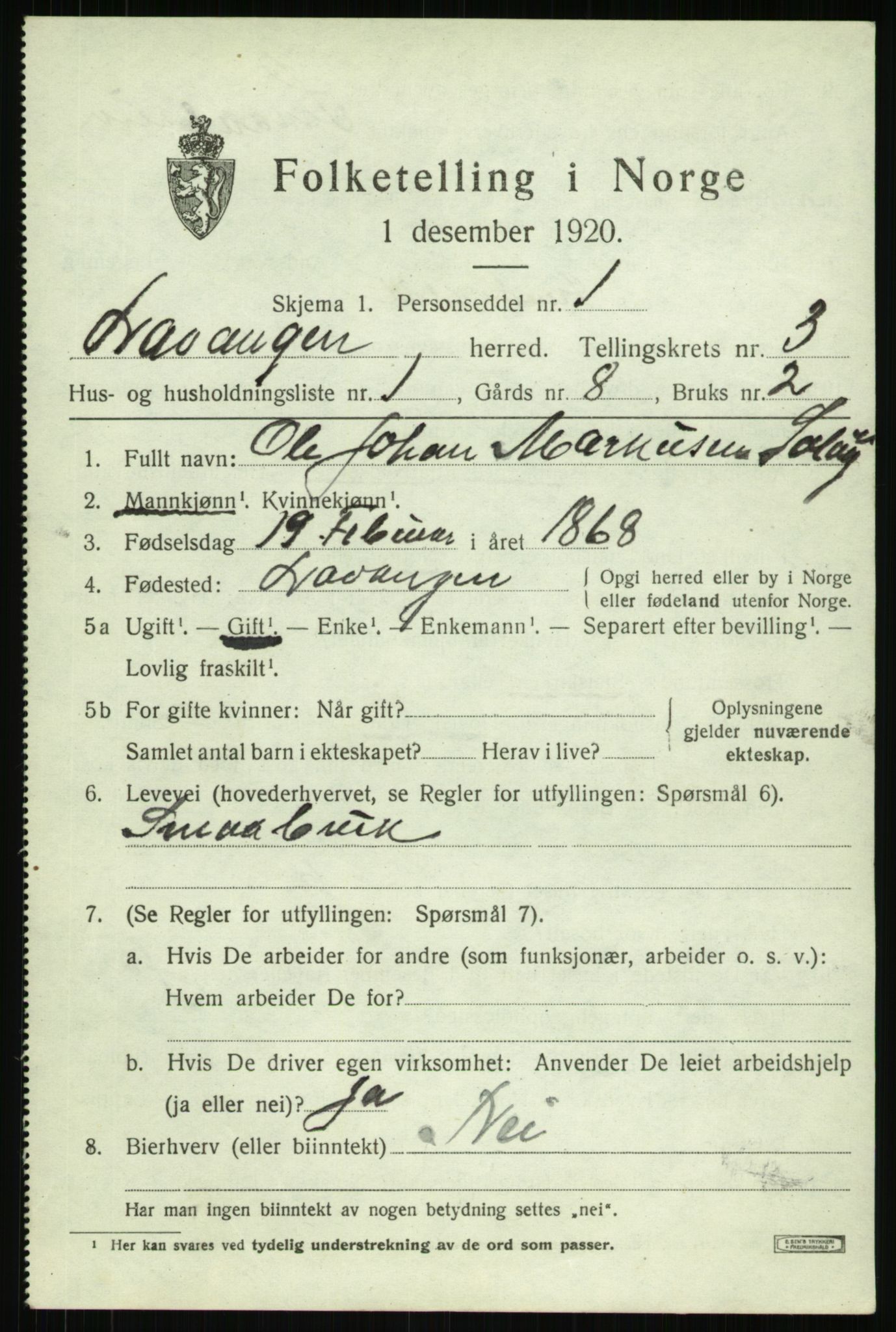 SATØ, 1920 census for Lavangen, 1920, p. 1347