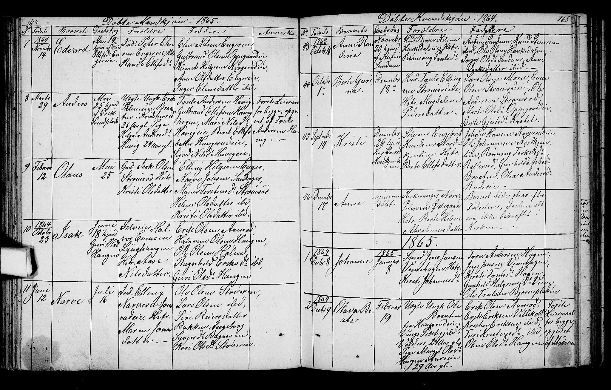 Lunder kirkebøker, AV/SAKO-A-629/G/Ga/L0002: Parish register (copy) no. I 2, 1849-1868, p. 164-165