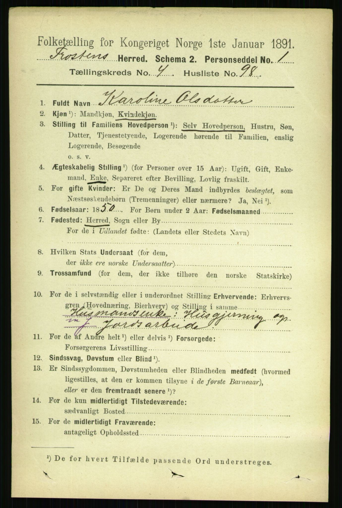 RA, 1891 census for 1717 Frosta, 1891, p. 3239