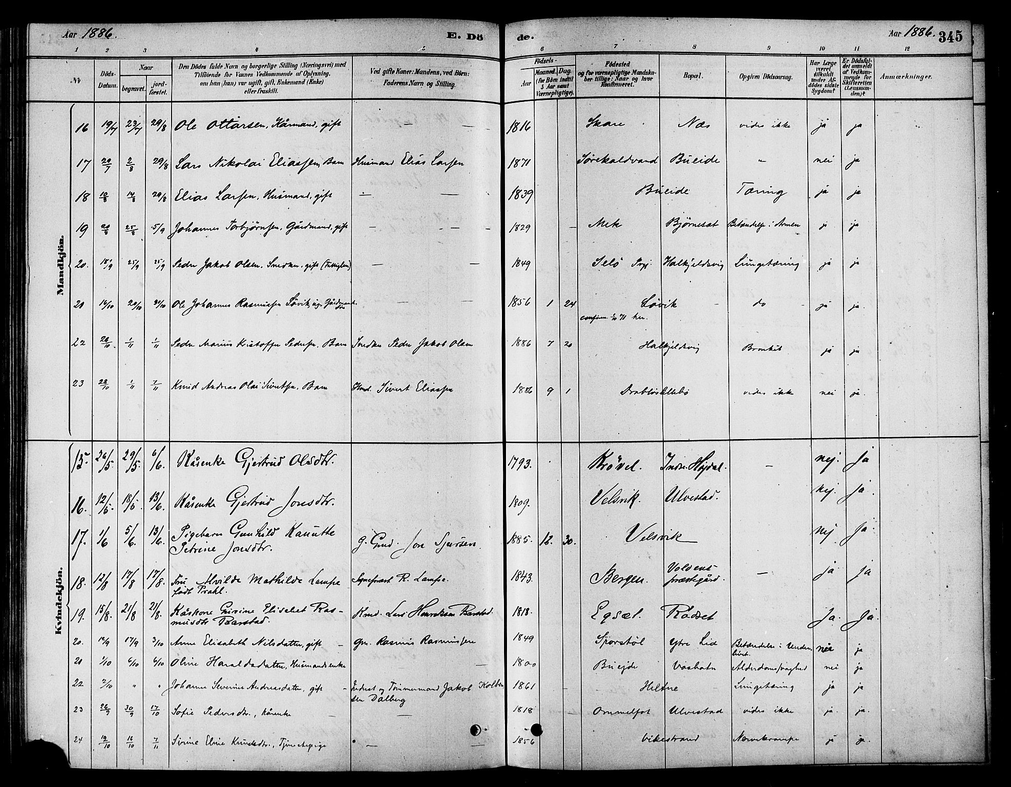 Ministerialprotokoller, klokkerbøker og fødselsregistre - Møre og Romsdal, AV/SAT-A-1454/511/L0141: Parish register (official) no. 511A08, 1878-1890, p. 345