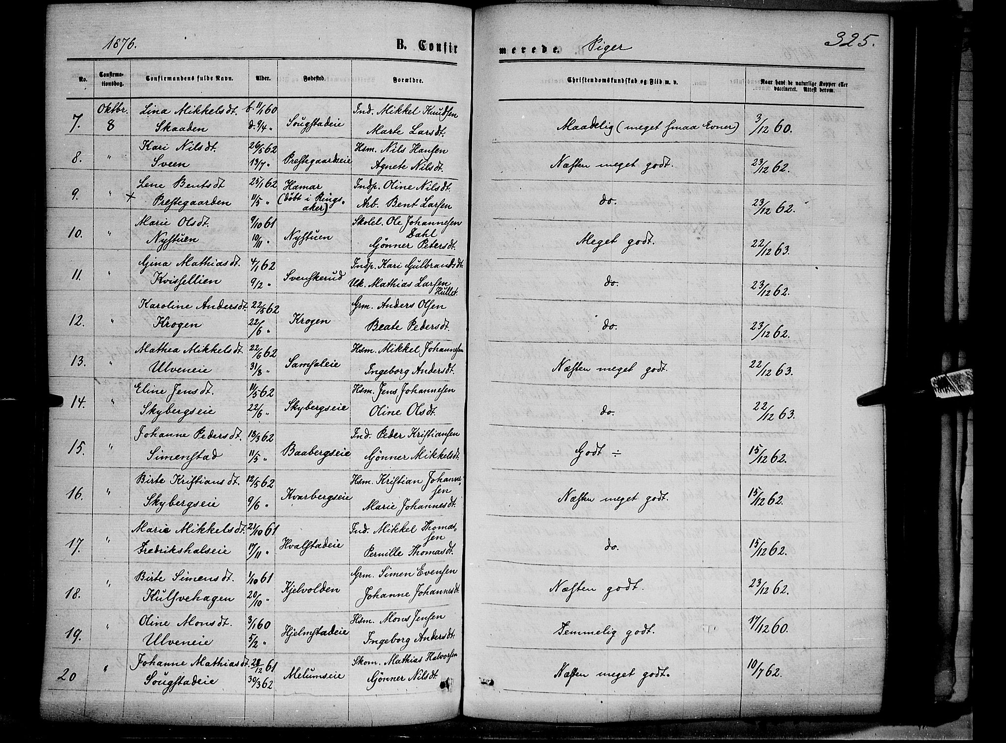 Ringsaker prestekontor, AV/SAH-PREST-014/K/Ka/L0011: Parish register (official) no. 11, 1870-1878, p. 325