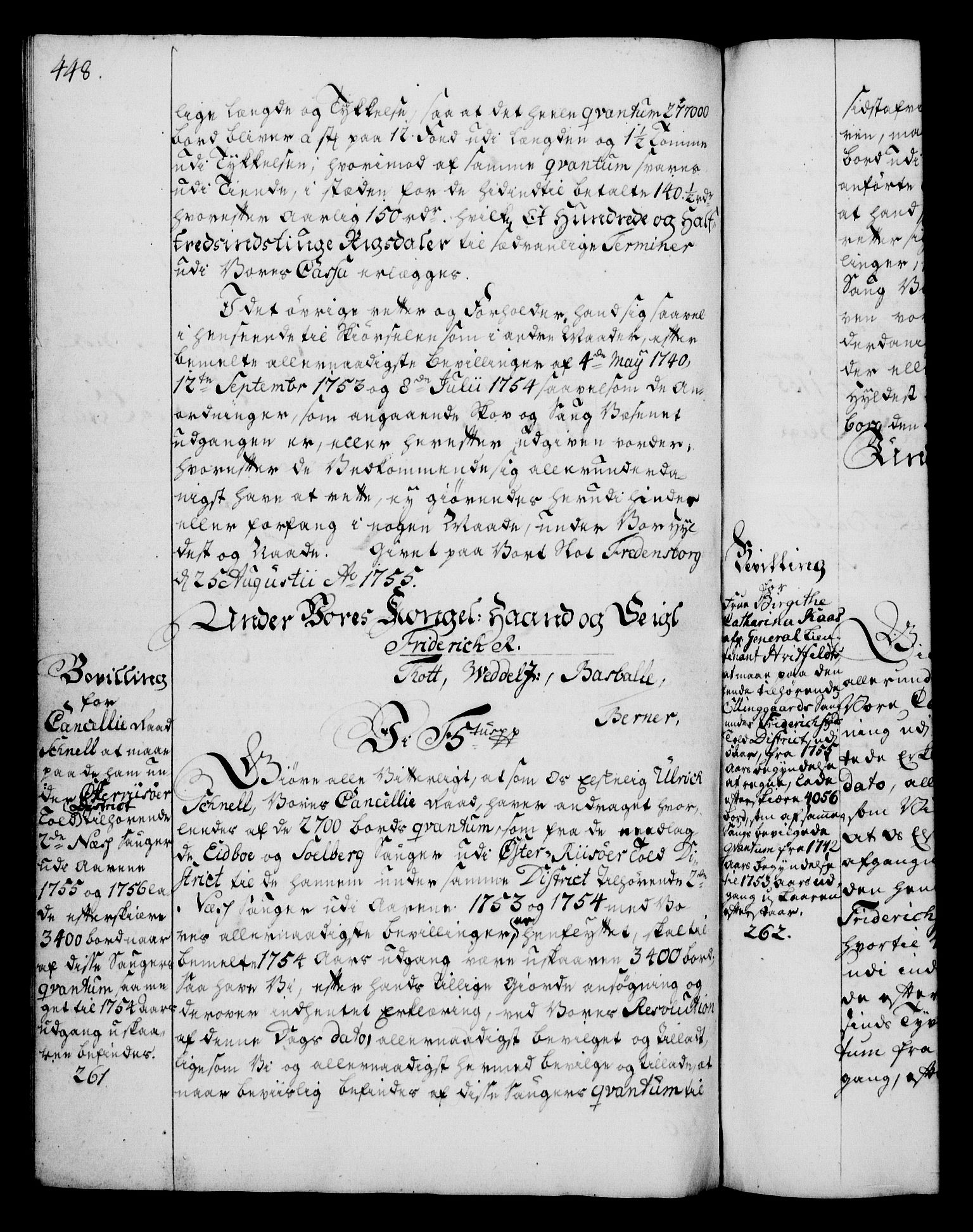 Rentekammeret, Kammerkanselliet, AV/RA-EA-3111/G/Gg/Gga/L0006: Norsk ekspedisjonsprotokoll med register (merket RK 53.6), 1749-1759, p. 448