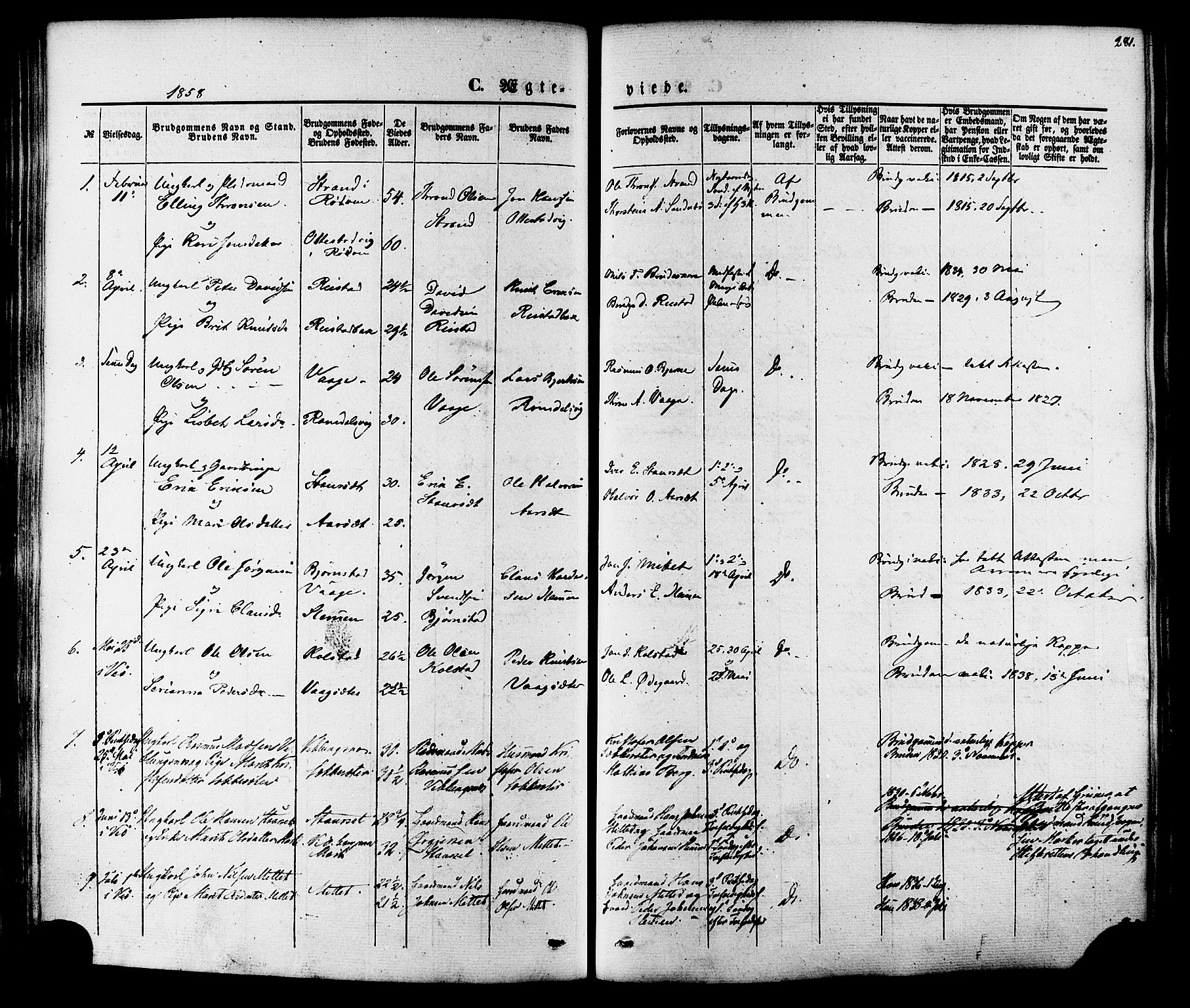 Ministerialprotokoller, klokkerbøker og fødselsregistre - Møre og Romsdal, SAT/A-1454/547/L0603: Parish register (official) no. 547A05, 1846-1877, p. 281