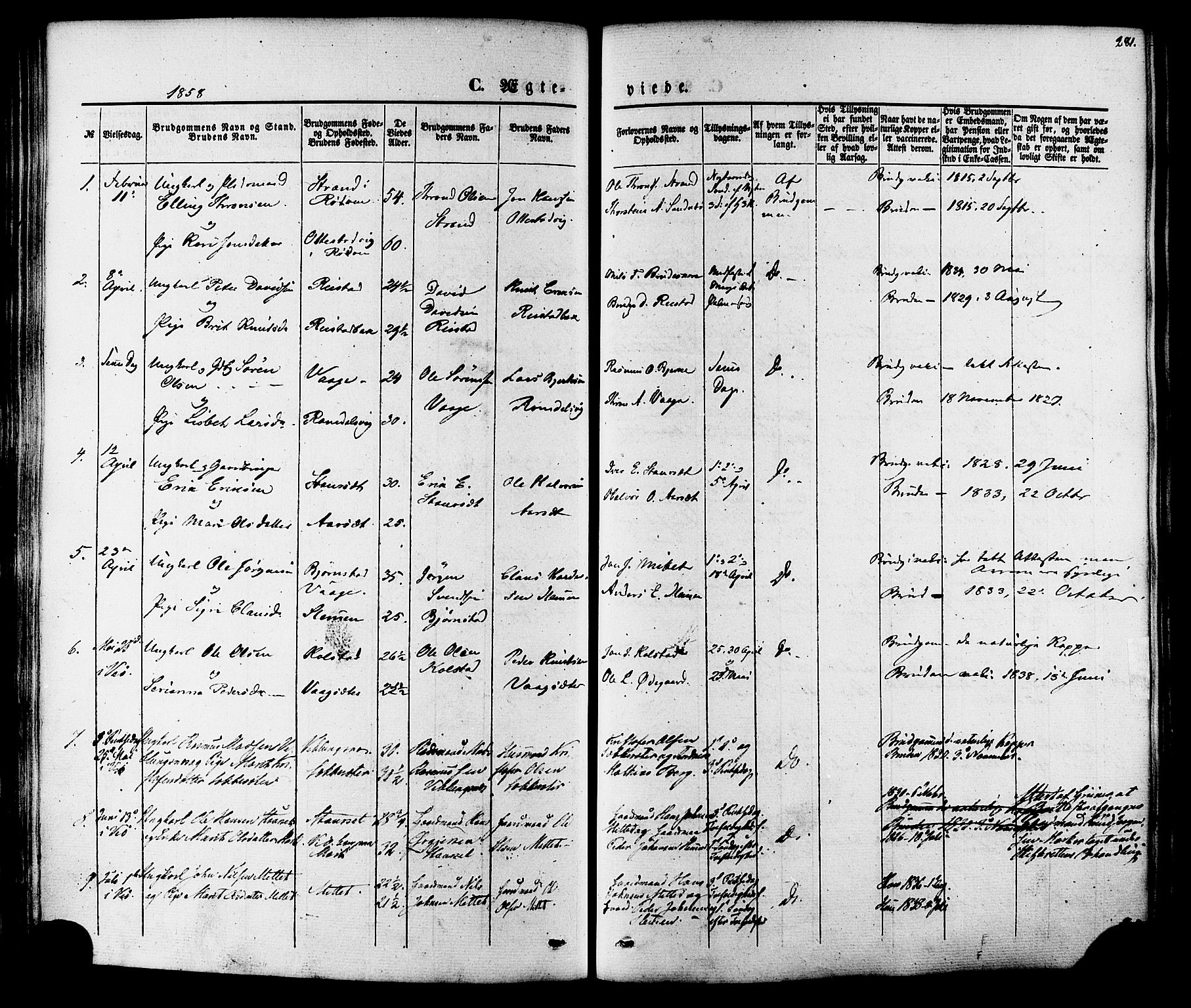 Ministerialprotokoller, klokkerbøker og fødselsregistre - Møre og Romsdal, AV/SAT-A-1454/547/L0603: Parish register (official) no. 547A05, 1846-1877, p. 281