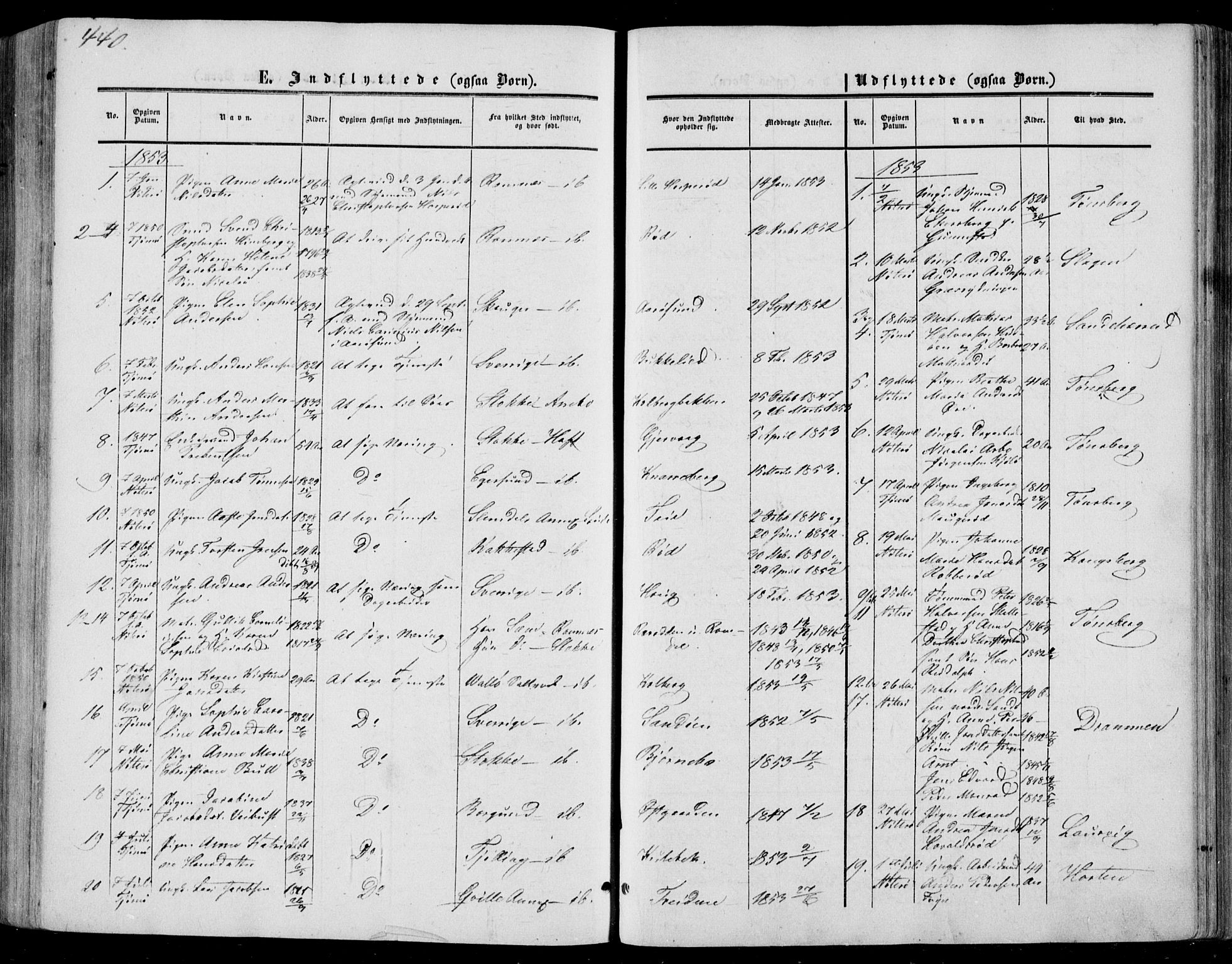 Nøtterøy kirkebøker, AV/SAKO-A-354/F/Fa/L0006: Parish register (official) no. I 6, 1852-1864, p. 440