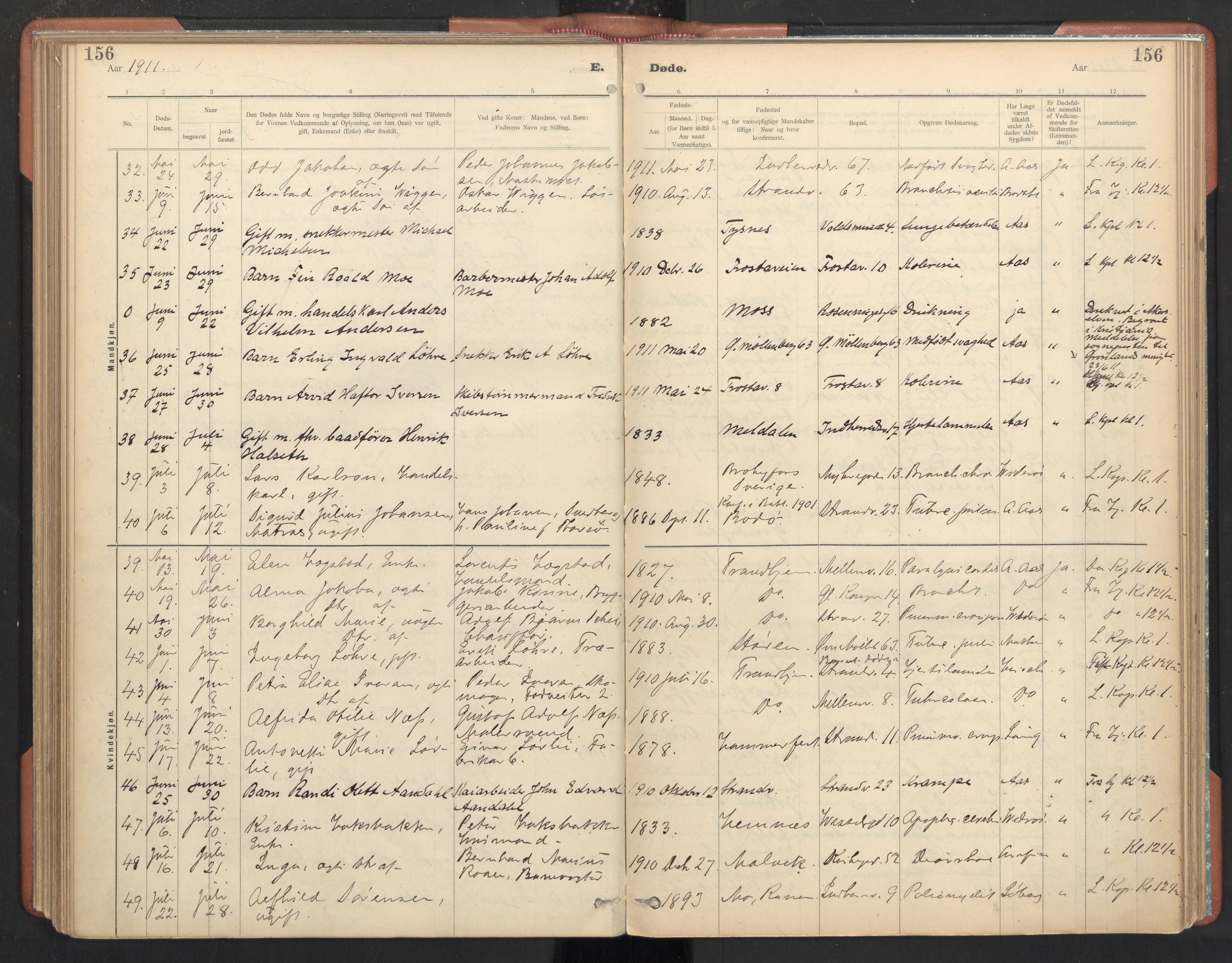 Ministerialprotokoller, klokkerbøker og fødselsregistre - Sør-Trøndelag, SAT/A-1456/605/L0244: Parish register (official) no. 605A06, 1908-1954, p. 156