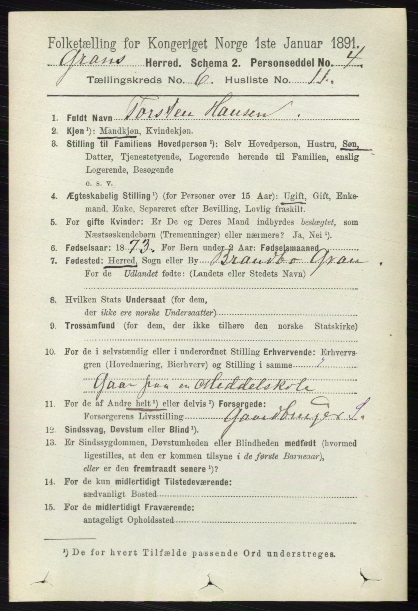 RA, 1891 census for 0534 Gran, 1891, p. 2292