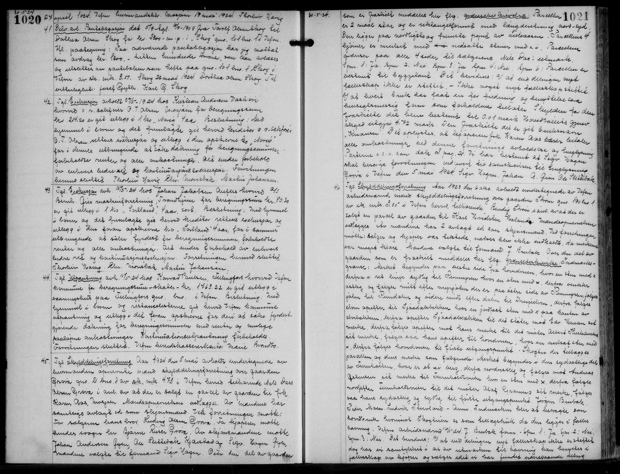 Søndre Helgeland sorenskriveri, SAT/A-4575/1/2/2C/L0022: Mortgage book no. 33, 1921-1925, p. 1020-1021, Deed date: 30.05.1924