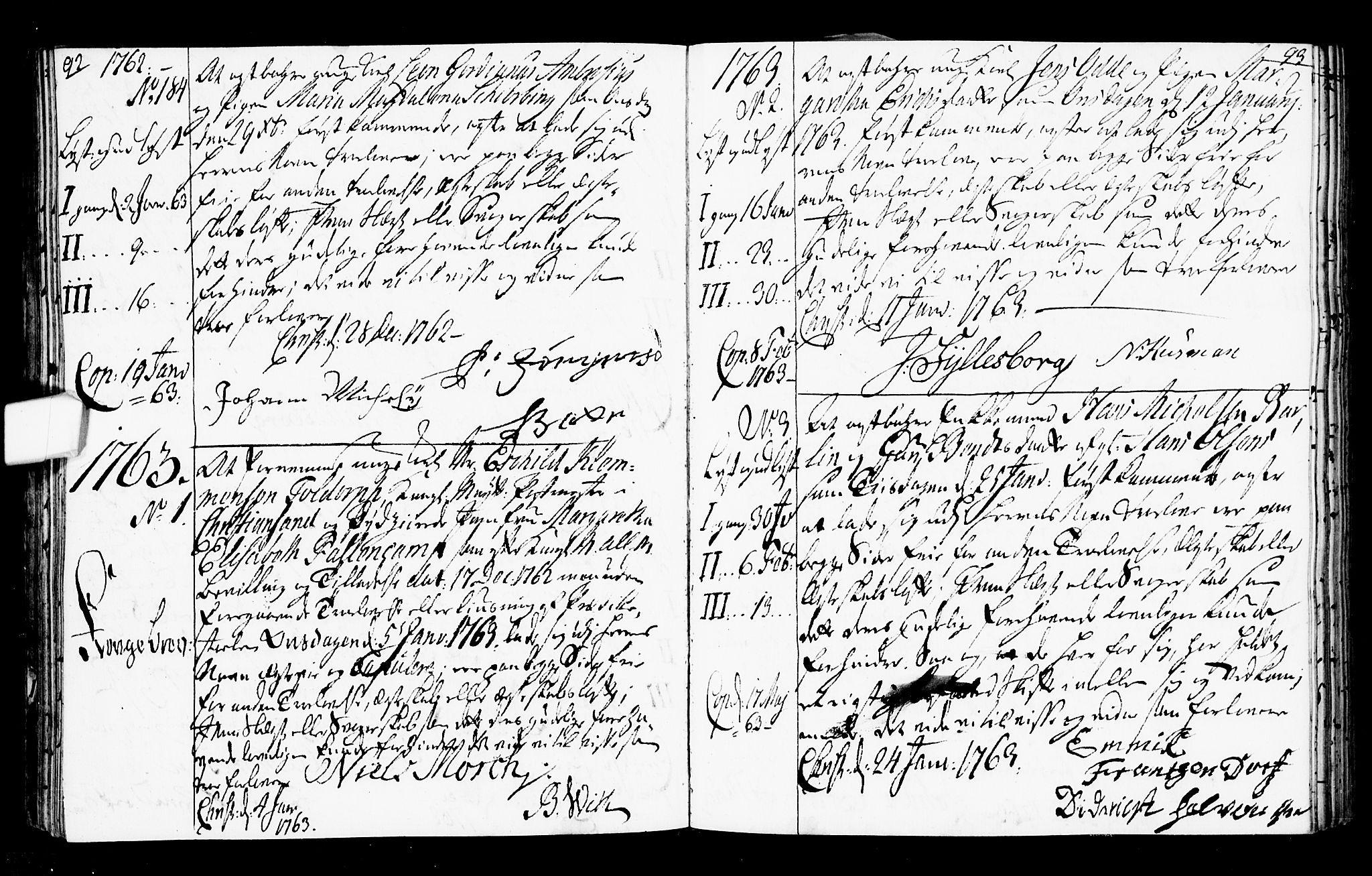 Oslo domkirke Kirkebøker, SAO/A-10752/L/La/L0008: Best man's statements no. 8, 1759-1769, p. 92-93