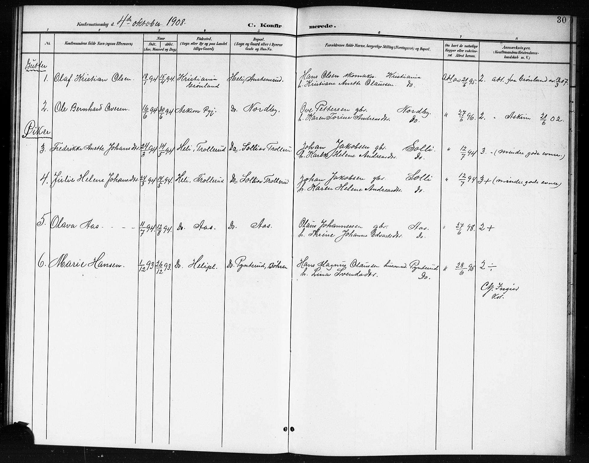 Spydeberg prestekontor Kirkebøker, AV/SAO-A-10924/G/Gc/L0001: Parish register (copy) no. III 1, 1901-1917, p. 30