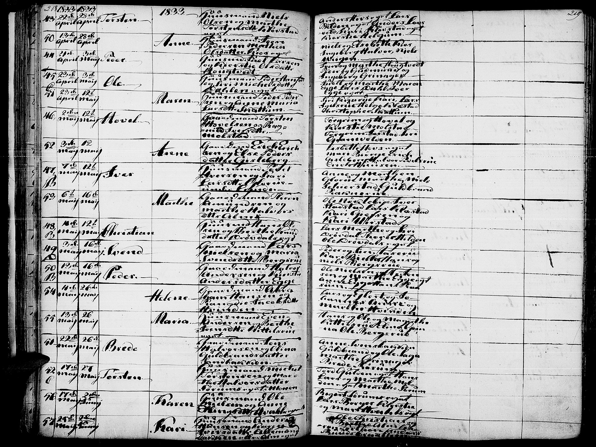 Gran prestekontor, SAH/PREST-112/H/Ha/Haa/L0010: Parish register (official) no. 10, 1824-1842, p. 218-219
