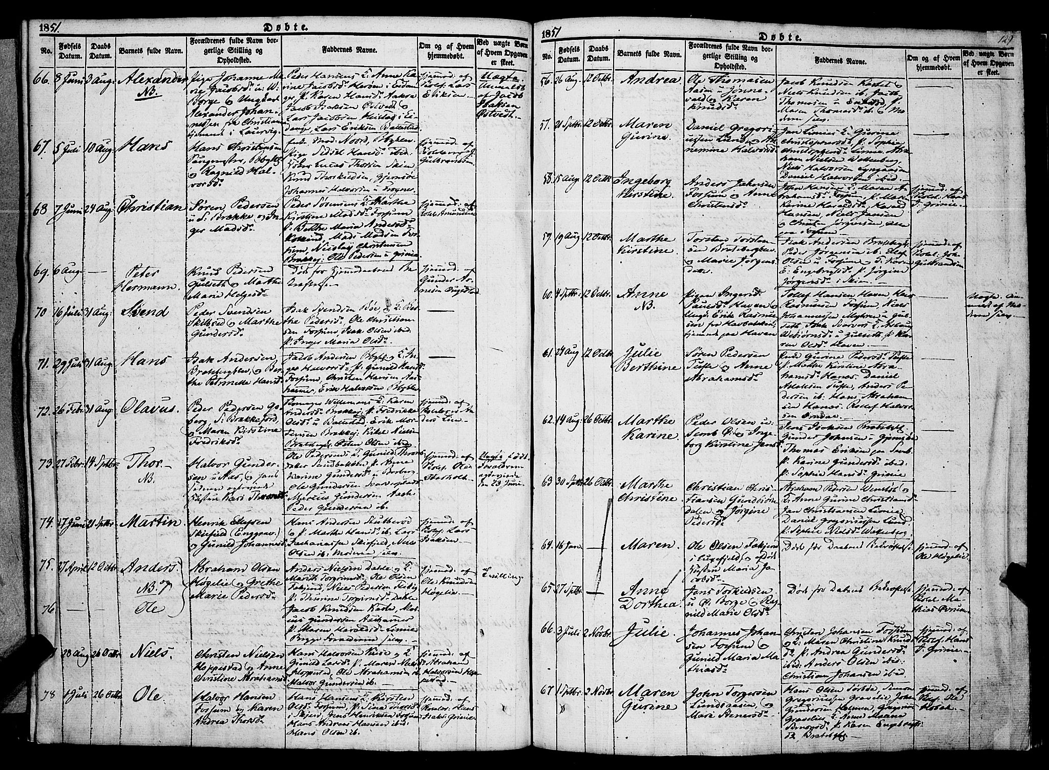 Gjerpen kirkebøker, SAKO/A-265/F/Fa/L0007a: Parish register (official) no. I 7A, 1834-1857, p. 129