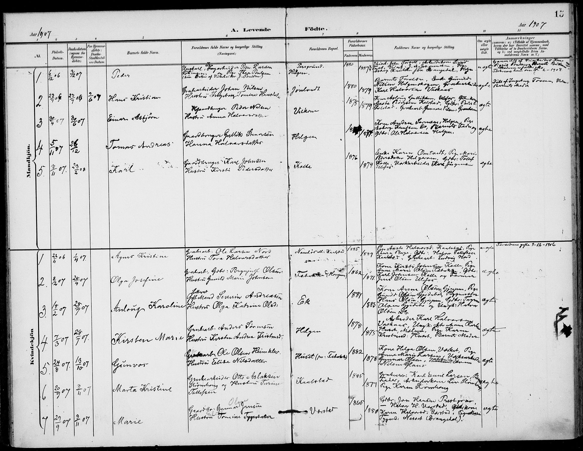 Holla kirkebøker, AV/SAKO-A-272/F/Fa/L0011: Parish register (official) no. 11, 1897-1928, p. 15