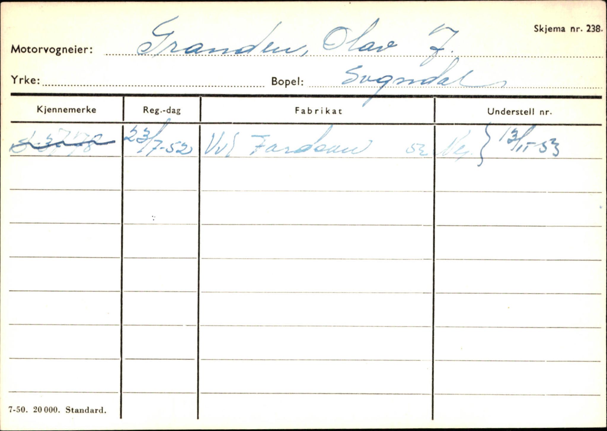 Statens vegvesen, Sogn og Fjordane vegkontor, SAB/A-5301/4/F/L0124: Eigarregister Sogndal A-U, 1945-1975, p. 697