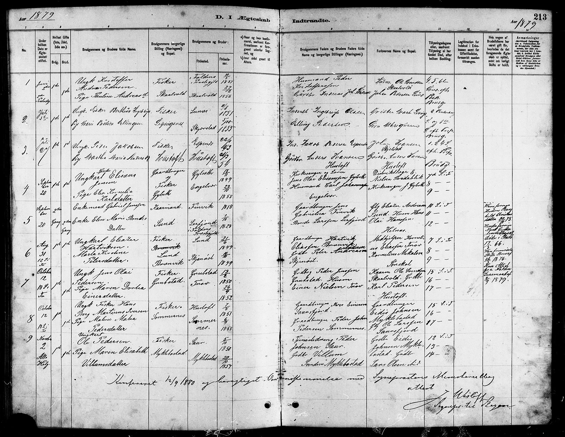 Ministerialprotokoller, klokkerbøker og fødselsregistre - Nordland, AV/SAT-A-1459/857/L0828: Parish register (copy) no. 857C03, 1879-1908, p. 213