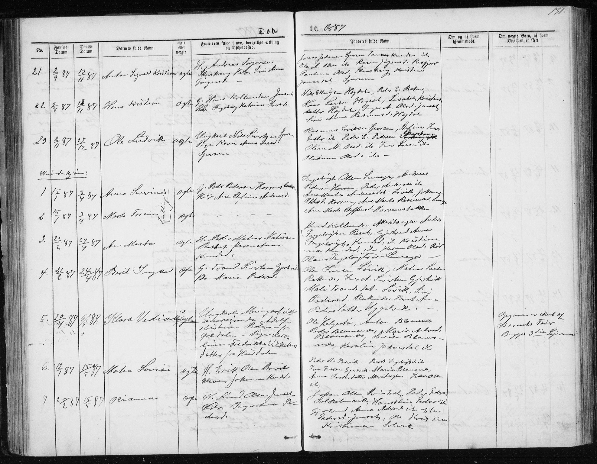 Ministerialprotokoller, klokkerbøker og fødselsregistre - Møre og Romsdal, SAT/A-1454/560/L0724: Parish register (copy) no. 560C01, 1867-1892, p. 131