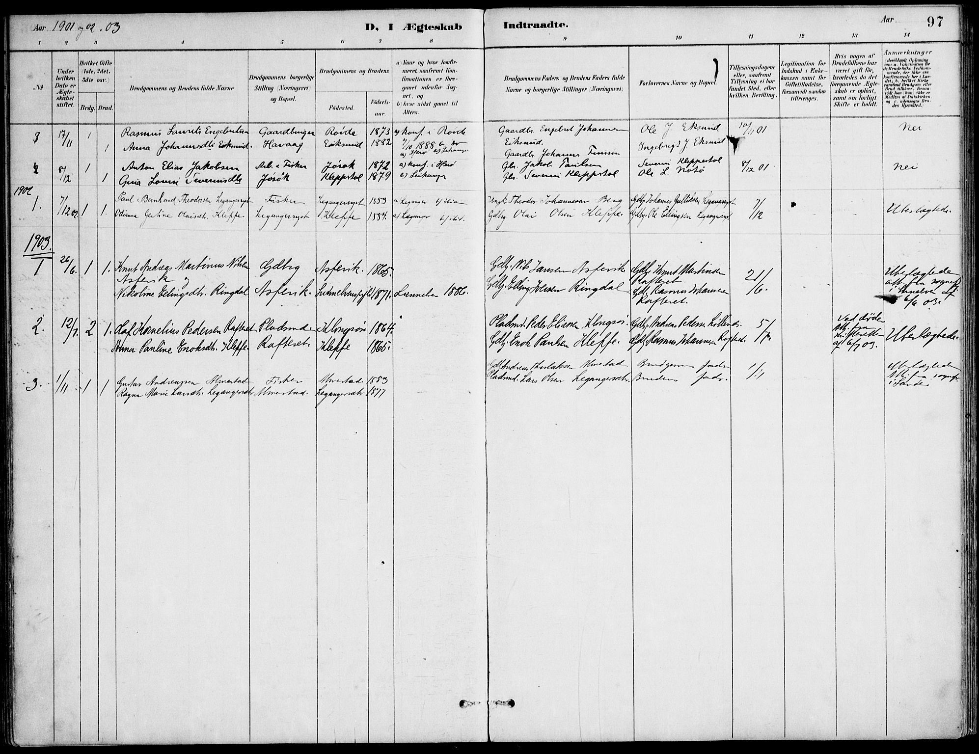 Ministerialprotokoller, klokkerbøker og fødselsregistre - Møre og Romsdal, AV/SAT-A-1454/508/L0095: Parish register (official) no. 508A02, 1887-1920, p. 97