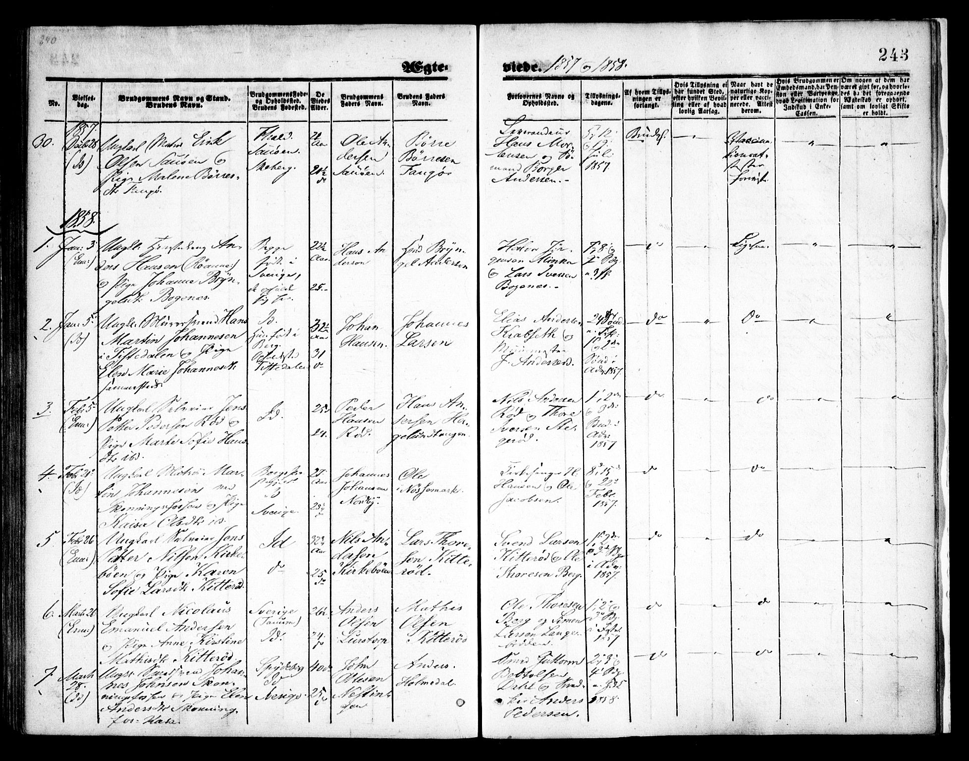 Idd prestekontor Kirkebøker, AV/SAO-A-10911/F/Fc/L0004a: Parish register (official) no. III 4A, 1848-1860, p. 243