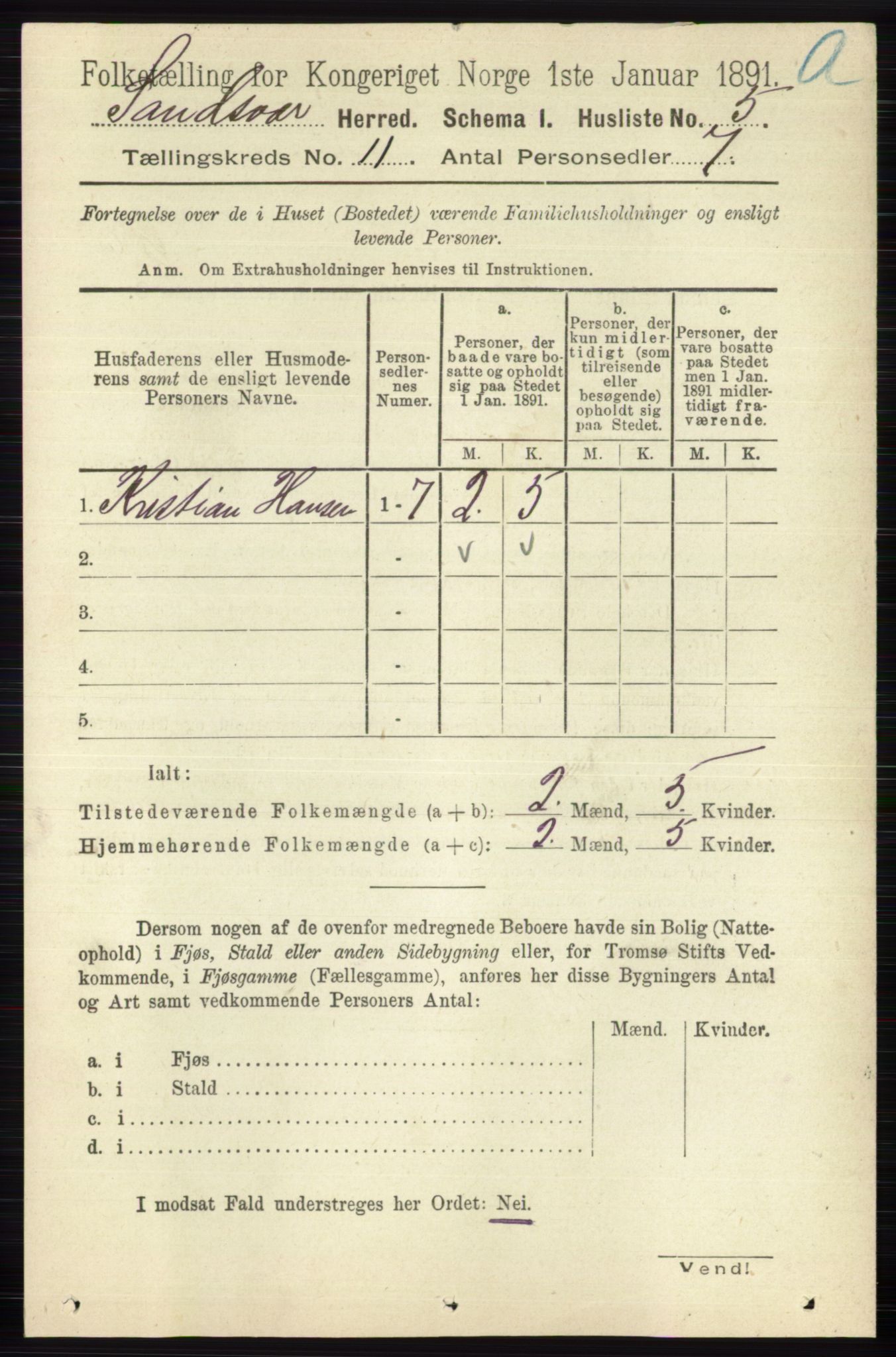 RA, 1891 census for 0629 Sandsvær, 1891, p. 5479