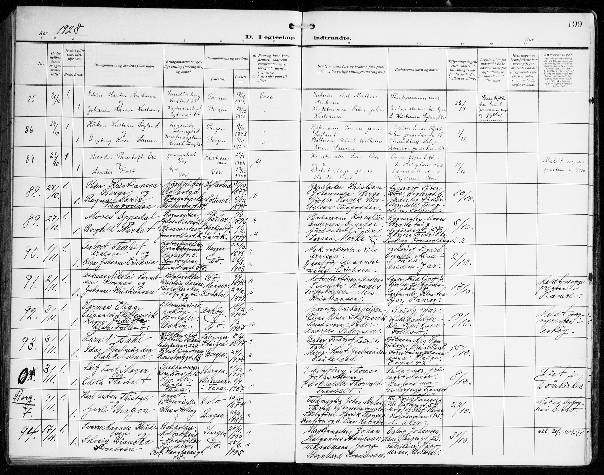 Johanneskirken sokneprestembete, AV/SAB-A-76001/H/Haa/L0013: Parish register (official) no. D 2, 1912-1929, p. 199