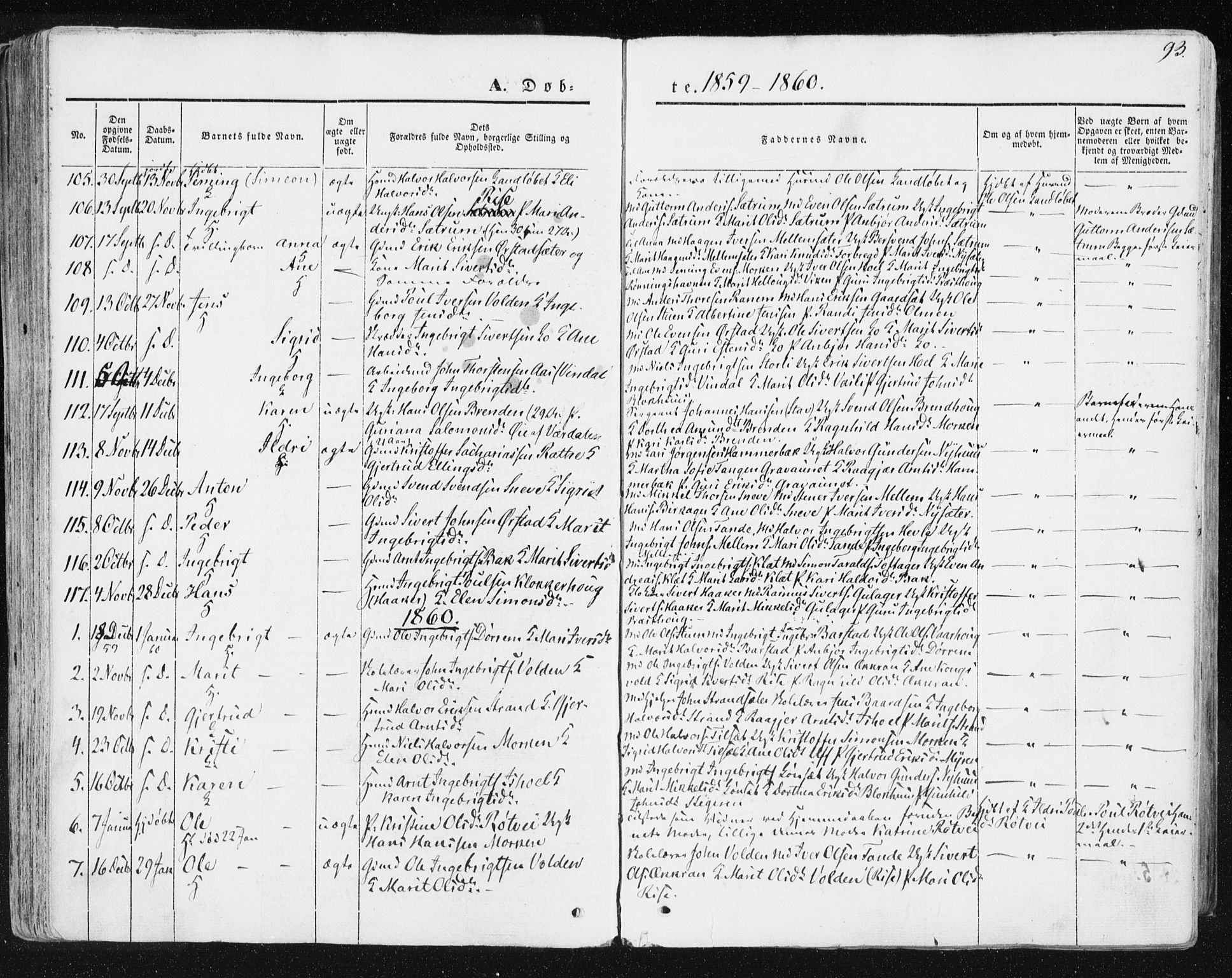 Ministerialprotokoller, klokkerbøker og fødselsregistre - Sør-Trøndelag, SAT/A-1456/678/L0899: Parish register (official) no. 678A08, 1848-1872, p. 93
