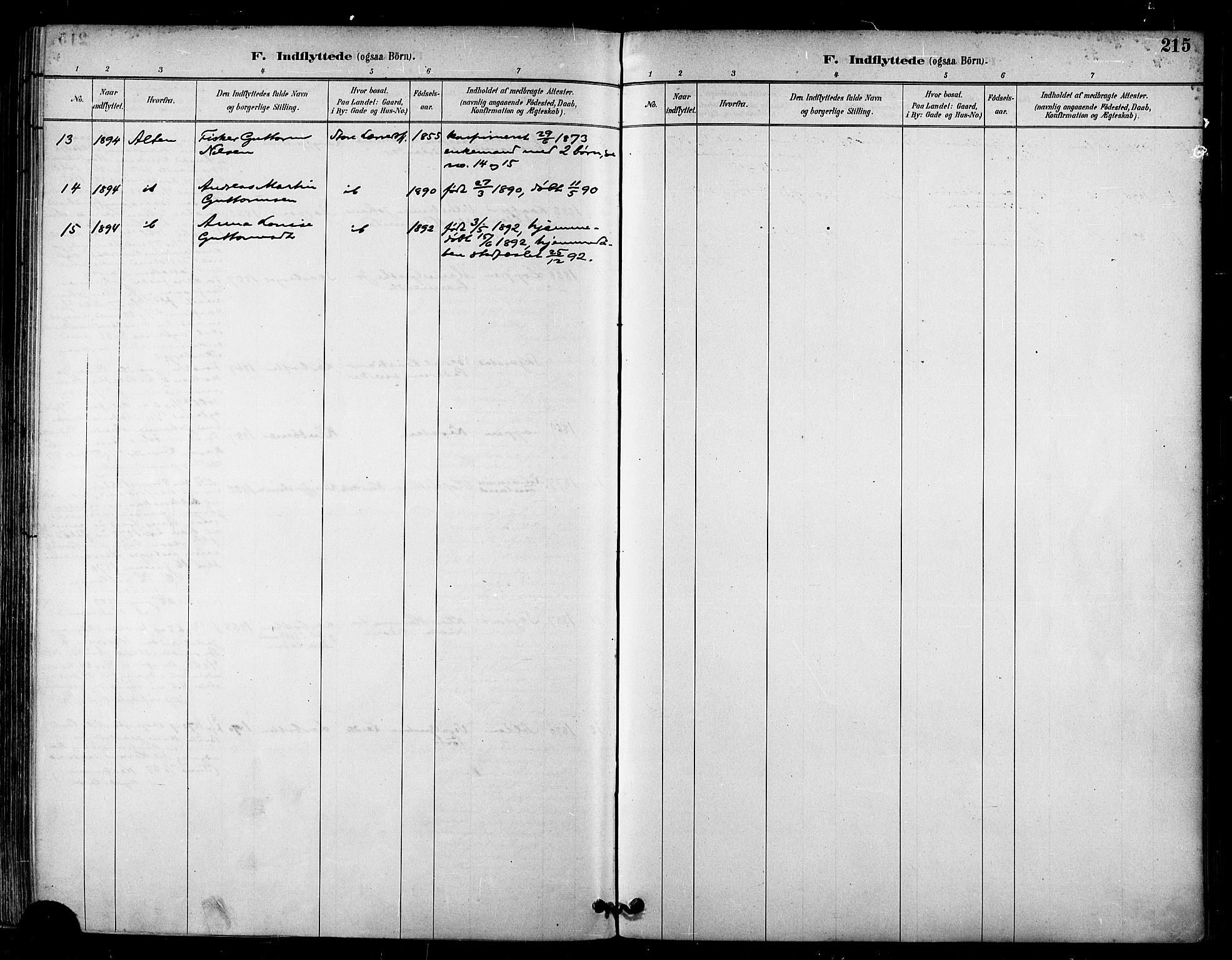 Talvik sokneprestkontor, AV/SATØ-S-1337/H/Ha/L0013kirke: Parish register (official) no. 13, 1886-1897, p. 215